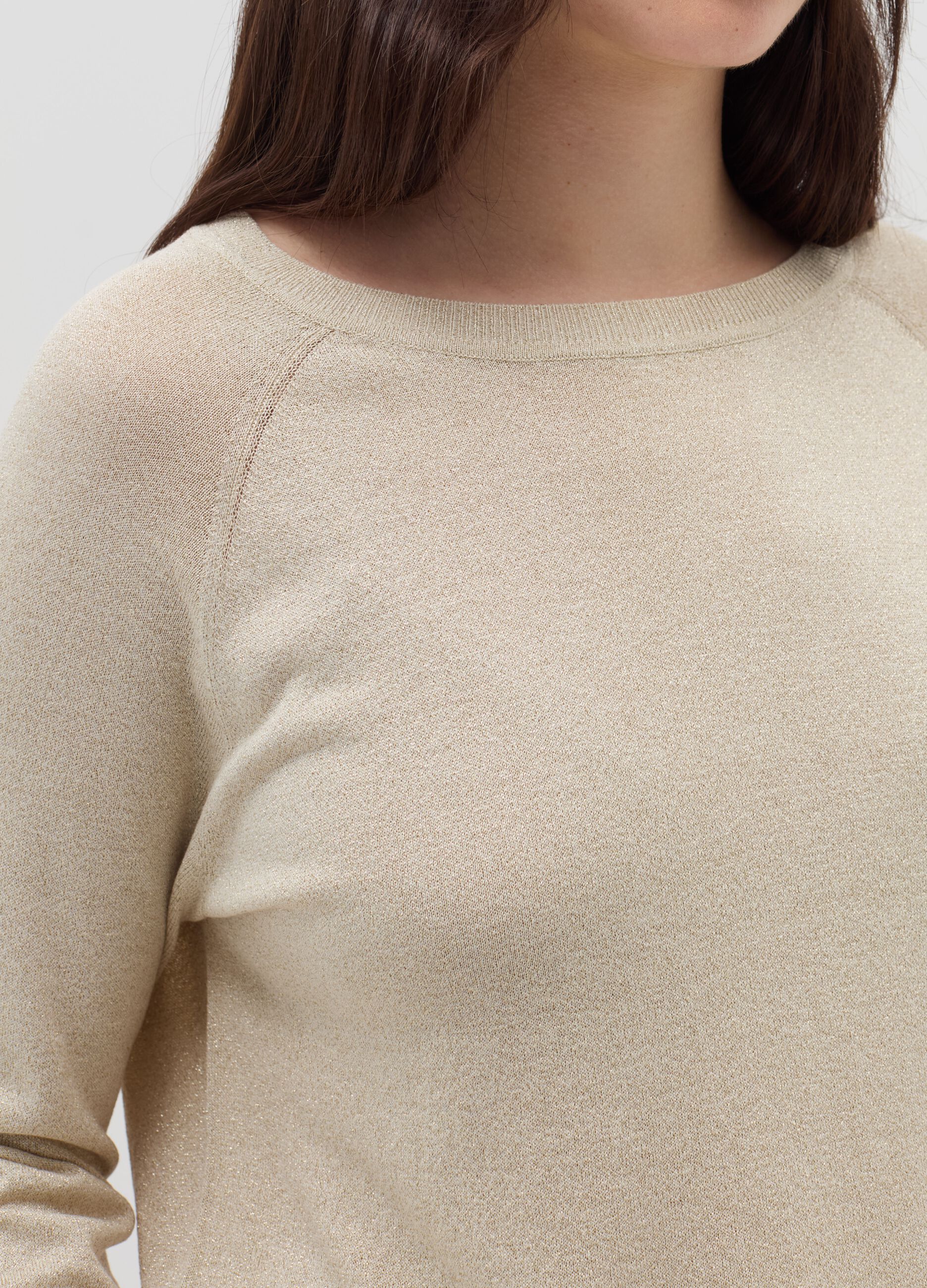 Curvy lurex pullover with raglan sleeves