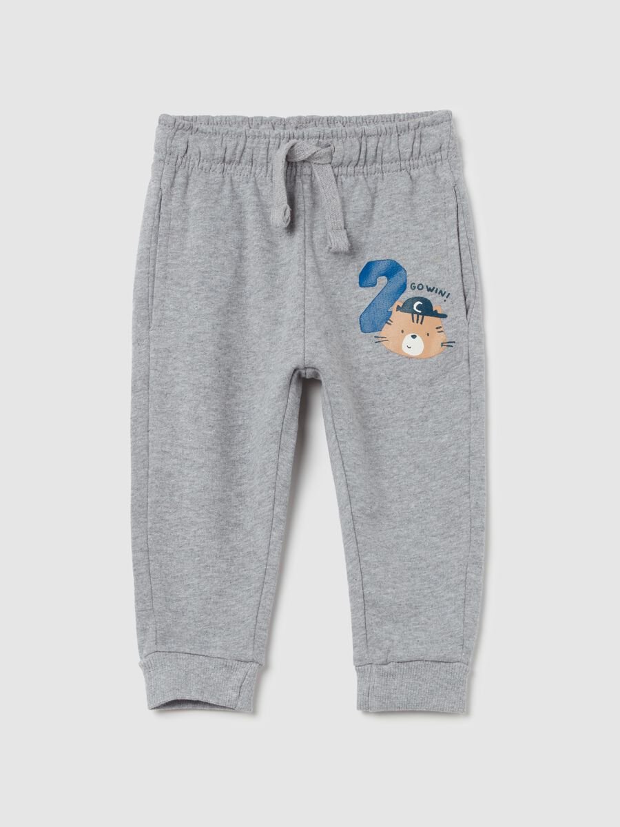 Fleece joggers with drawstring and print_0