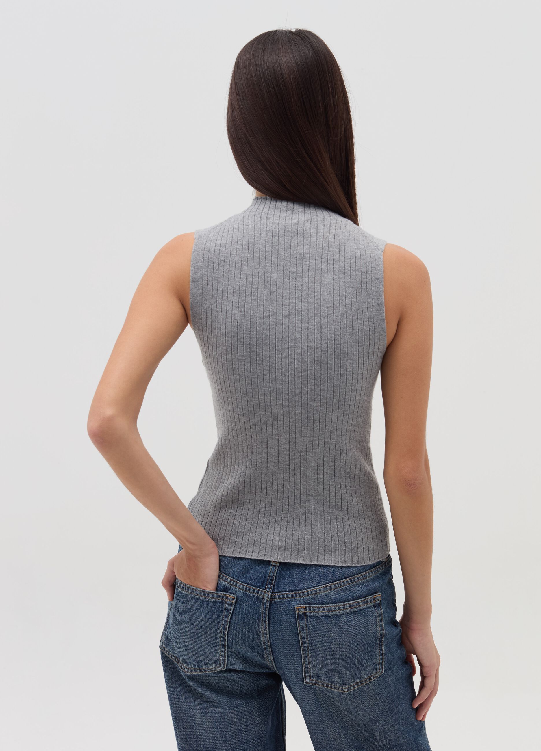 Flat-rib tank top with mock neck