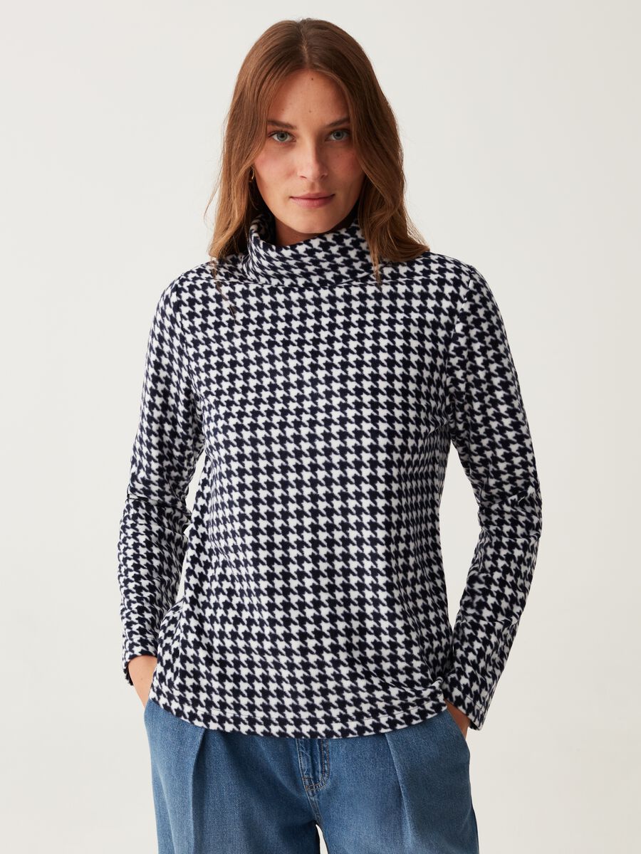 Fleece sweatshirt with houndstooth print_0