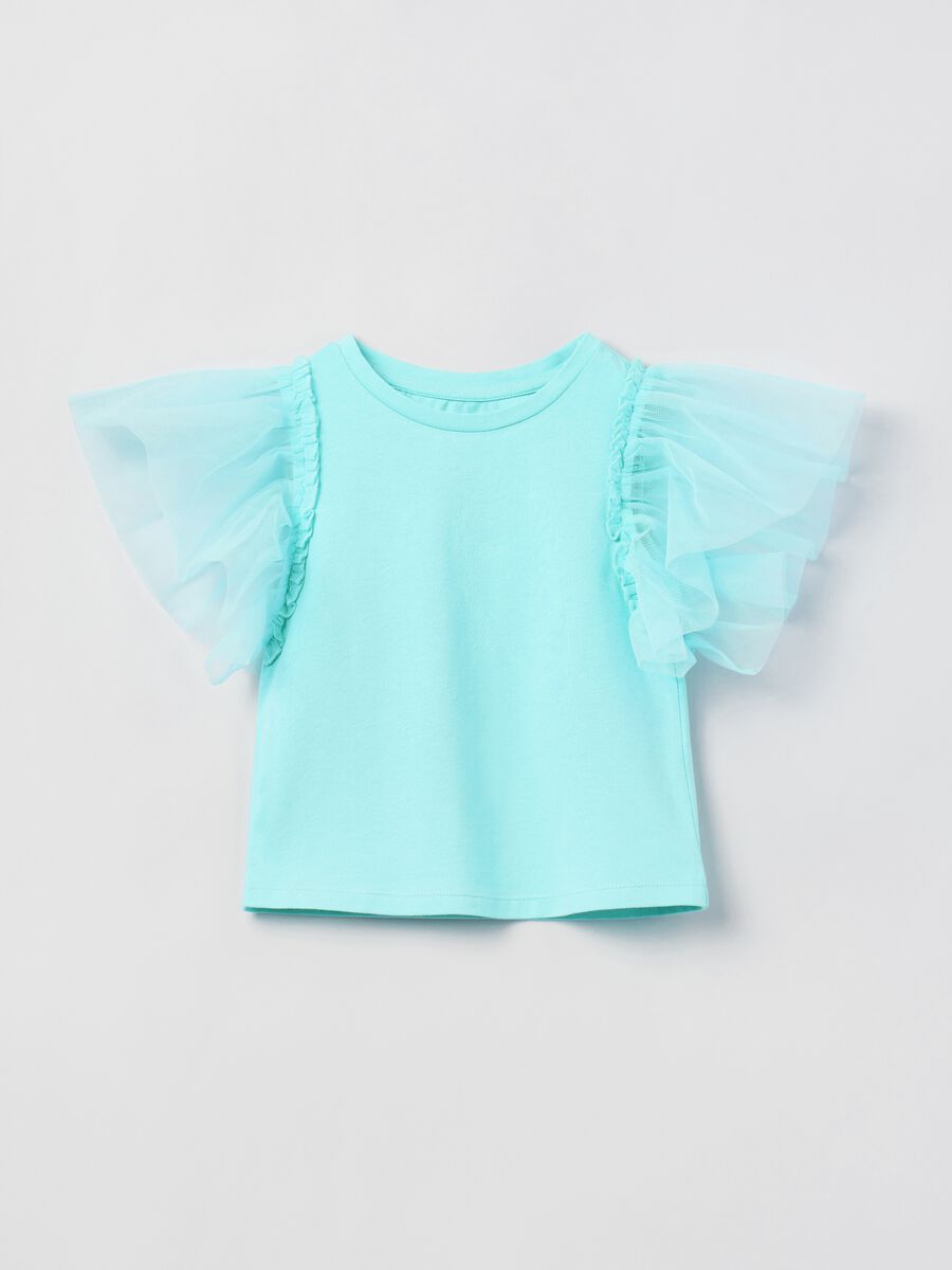 Cotton T-shirt with tulle sleeves_0