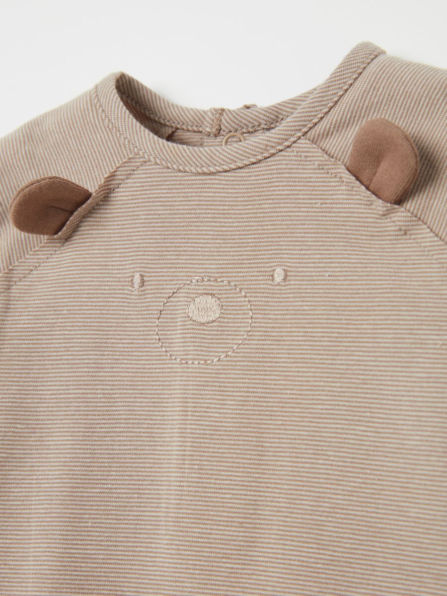 Striped organic cotton bodysuit with teddy bear_2