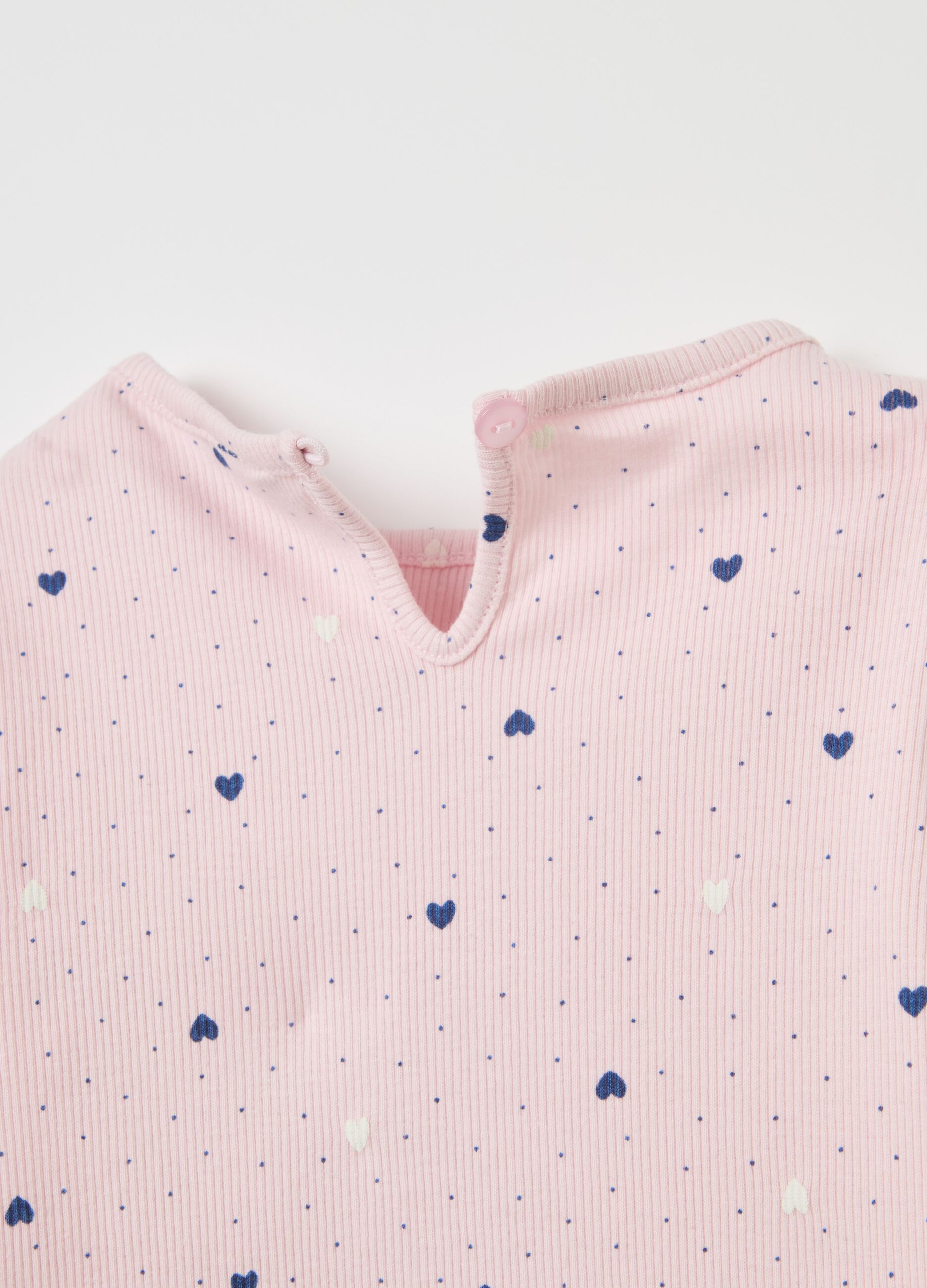 Ribbed T-shirt with small hearts print