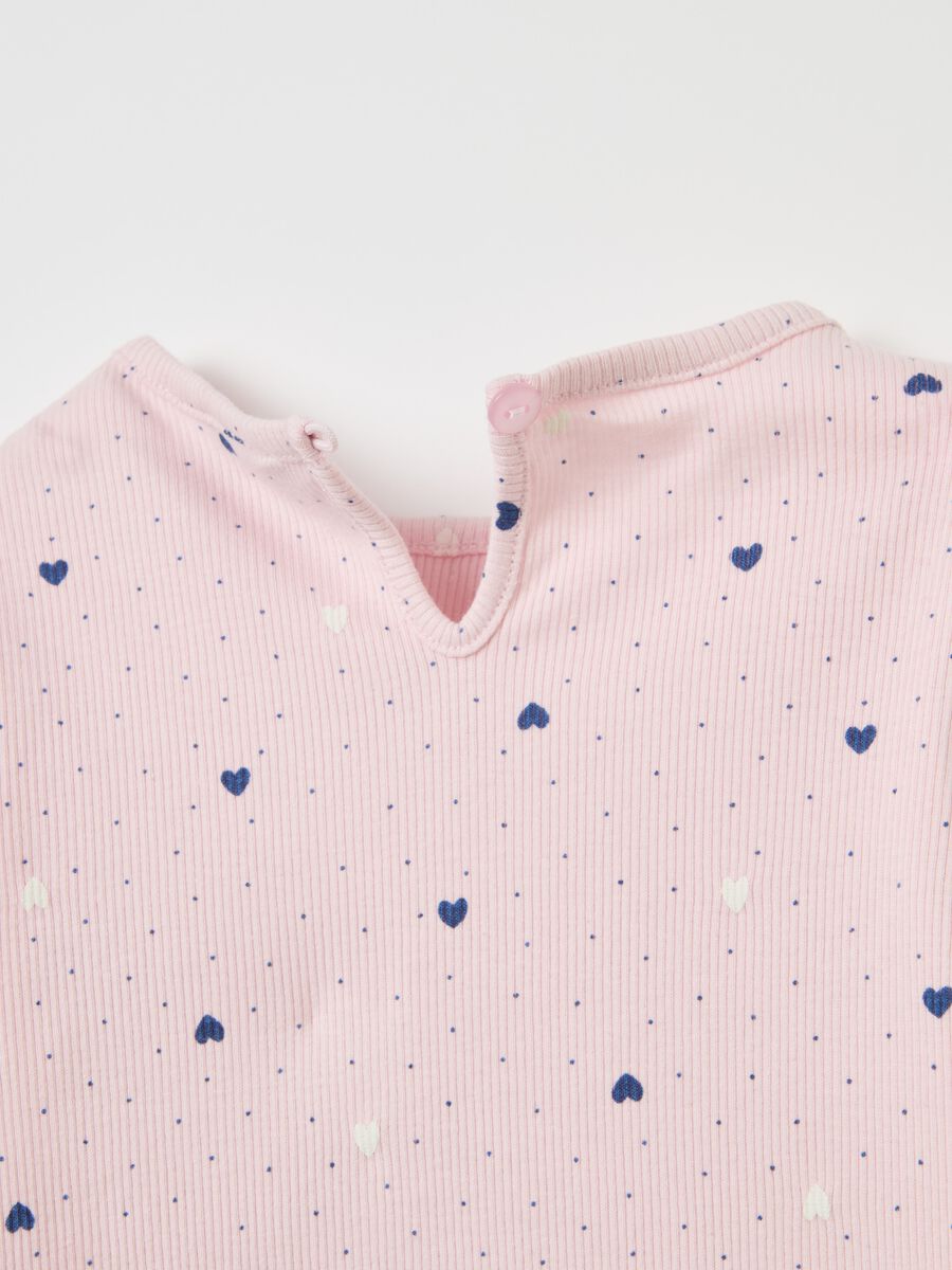 Ribbed T-shirt with small hearts print_3