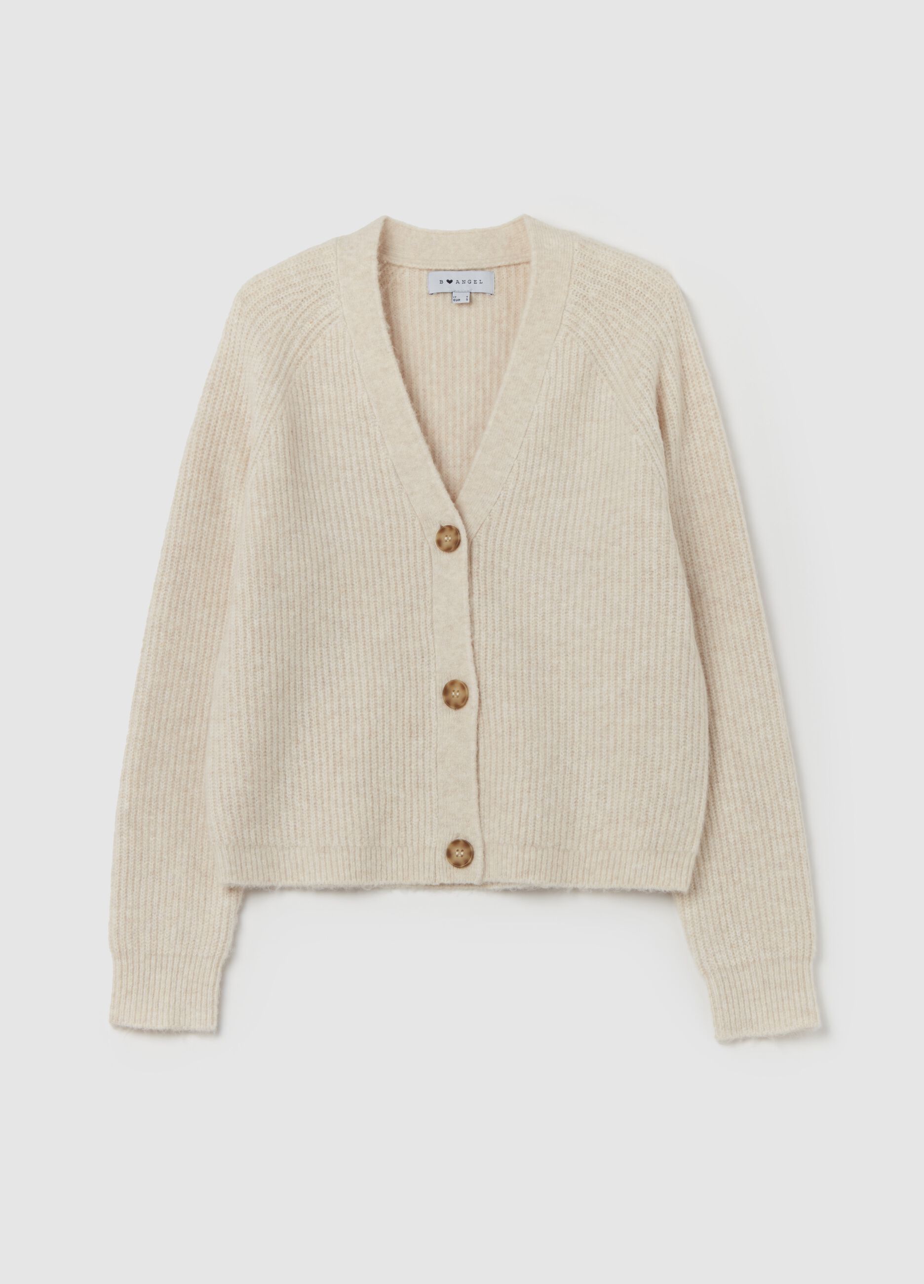 Ribbed cardigan with V neck