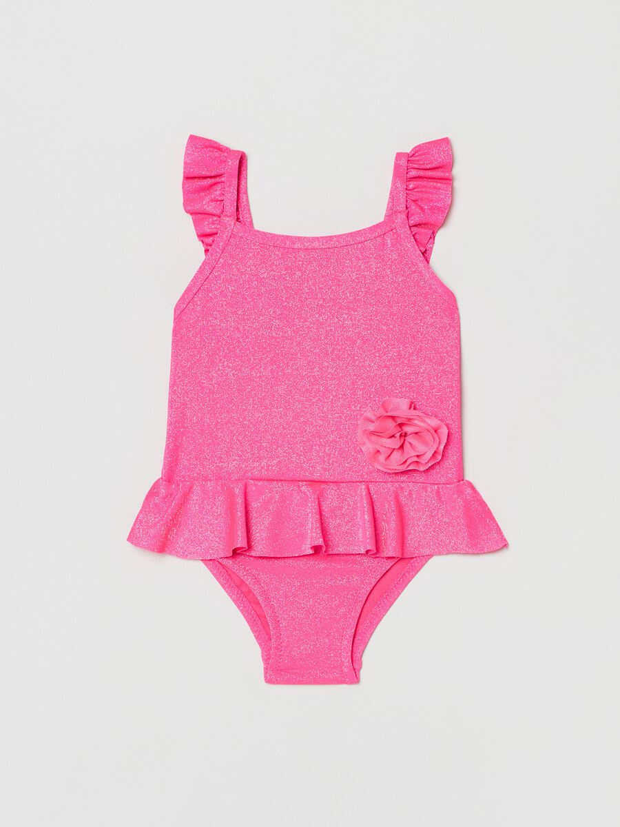 One-piece swimsuit with lurex and frills_0