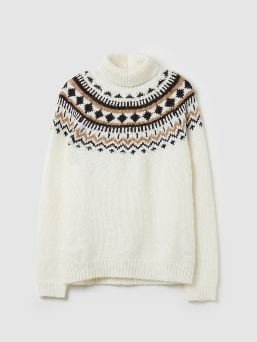 Pullover with high neck and jacquard motif_0