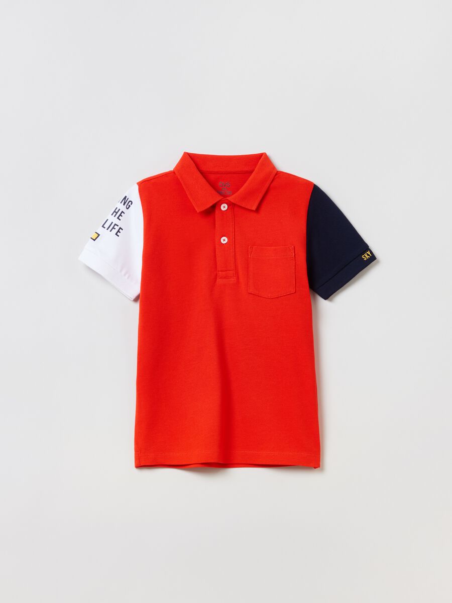 Piquet polo shirt with lettering print_0