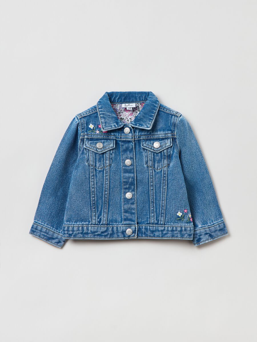 Denim jacket with flower embroidery_0