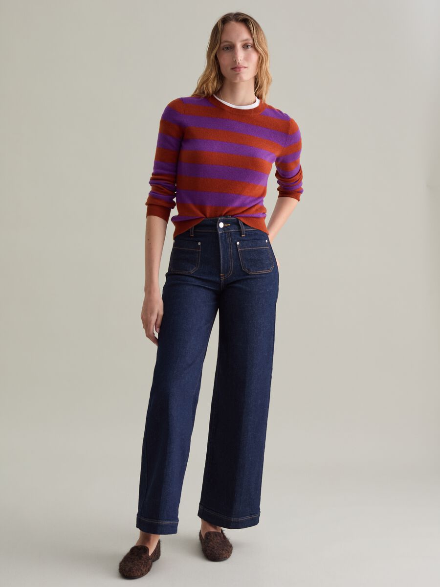 Pullover with round neck in striped wool_1