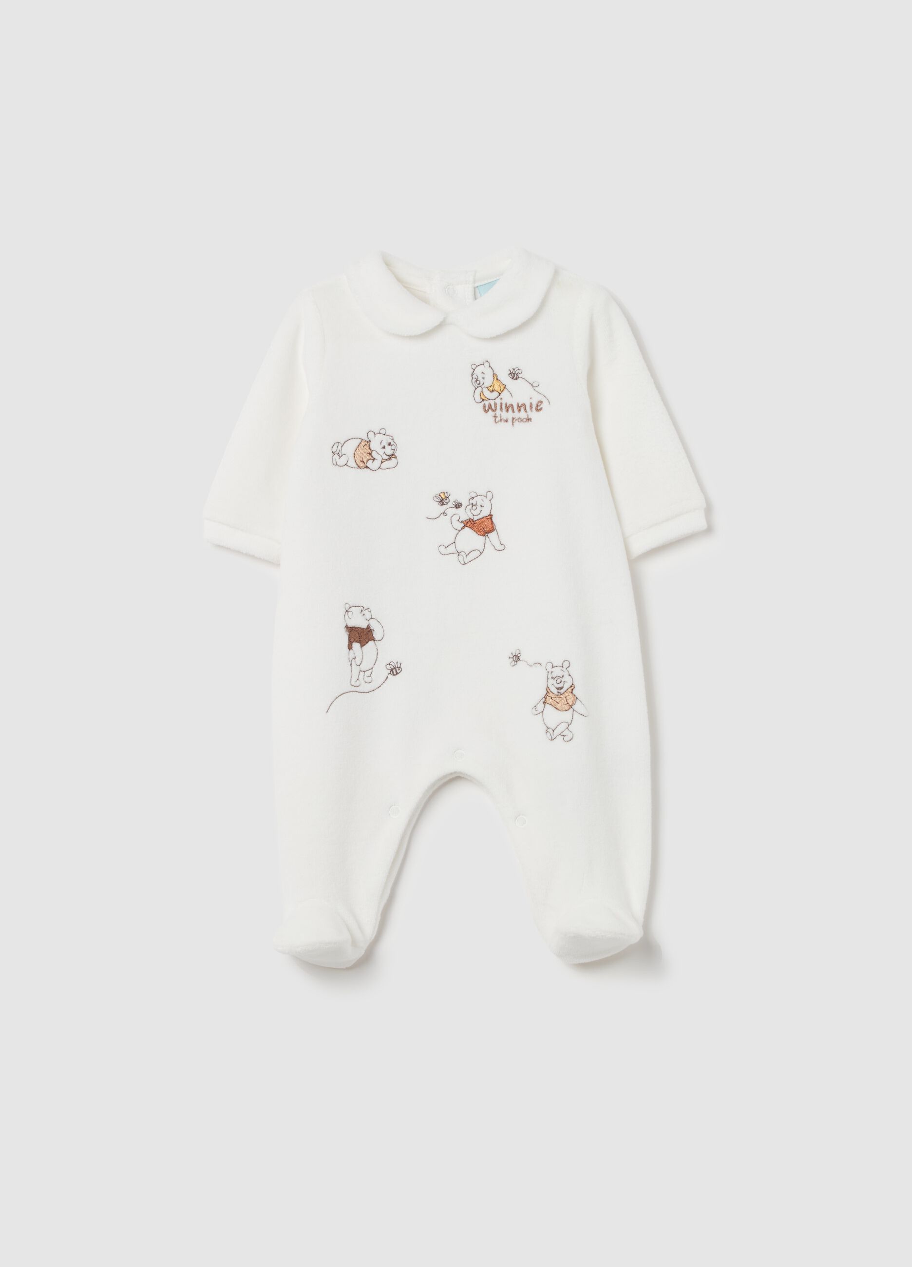 Tutina in velour con piedini ricamo Winnie the Pooh