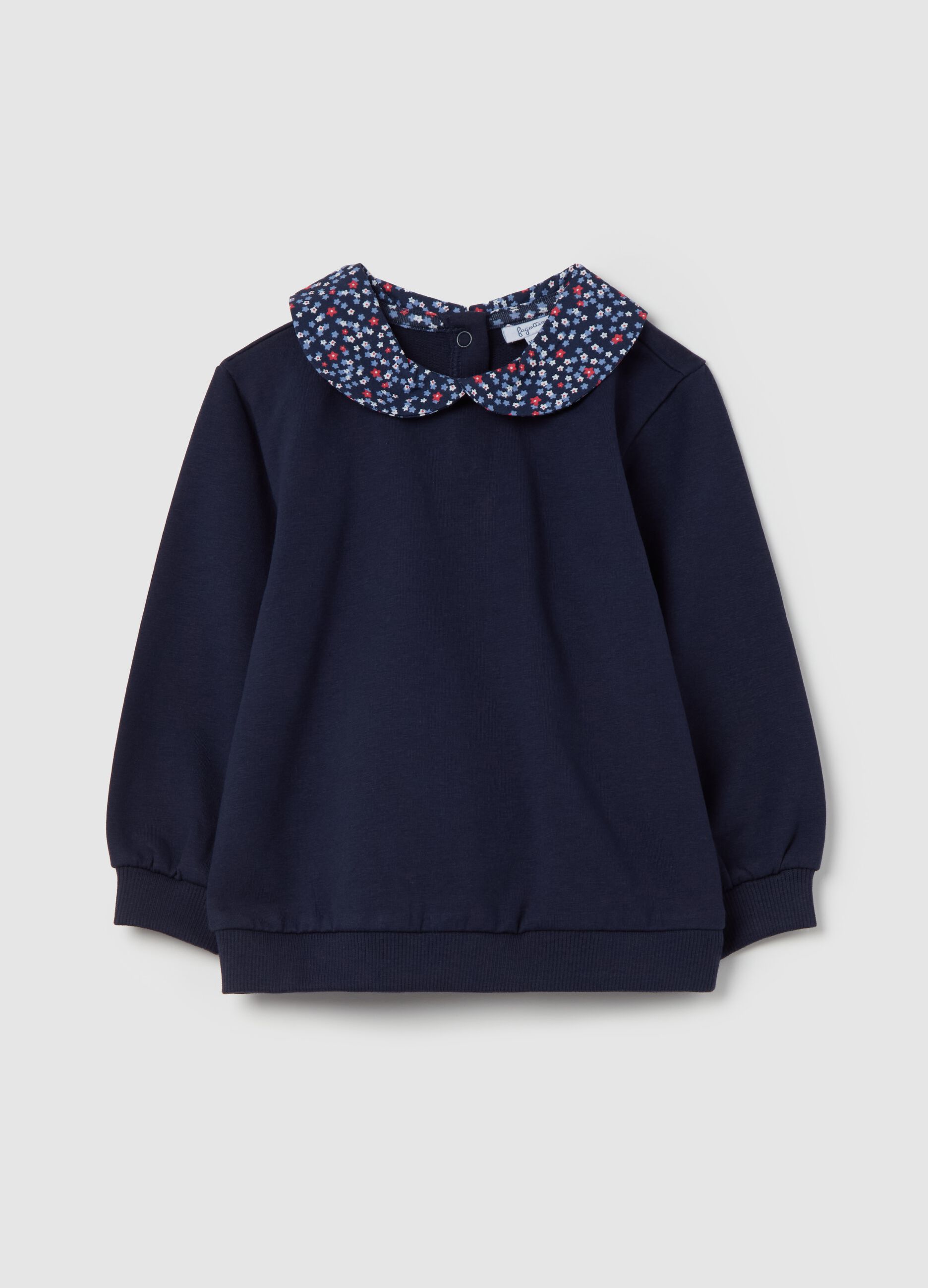 Sweatshirt in French terry with collar with flower