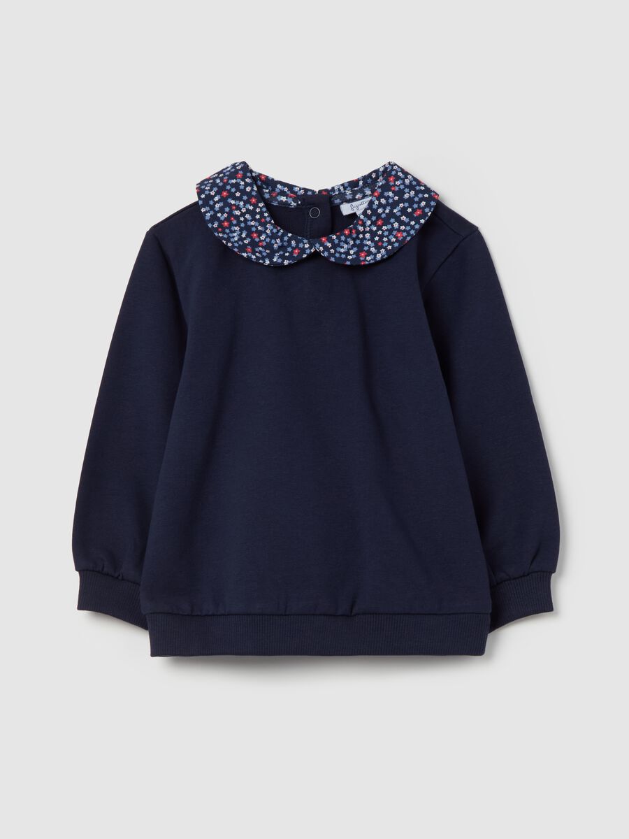 Sweatshirt in French terry with collar with flower_0