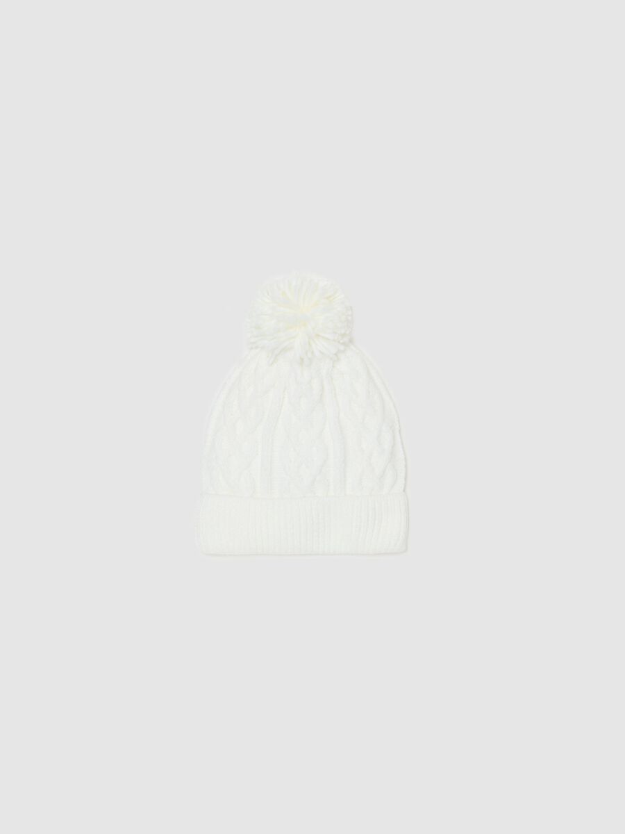 Cable-knit chenille hat with pompom_0