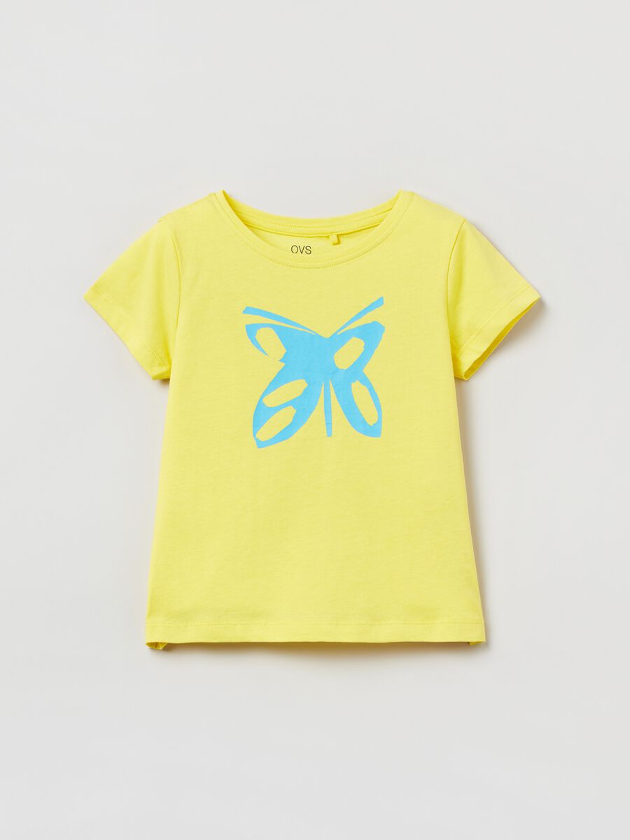 Slub cotton T-shirt with butterfly print_0