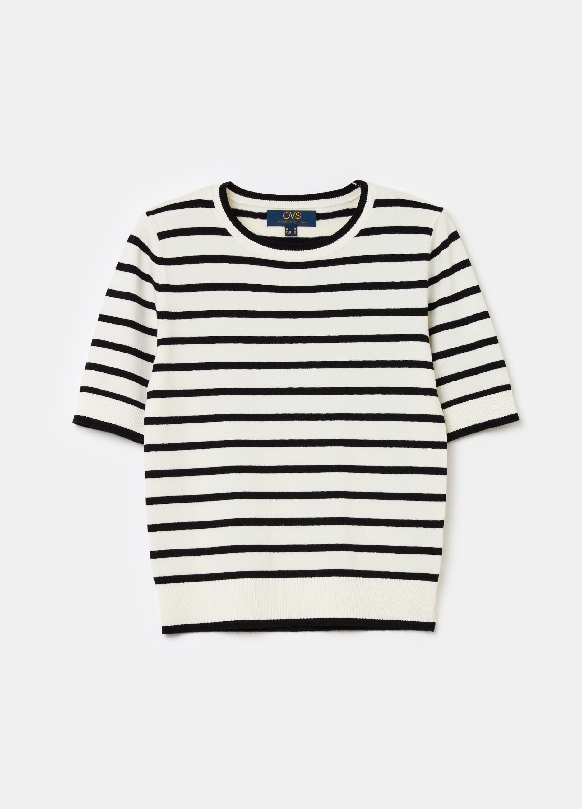 Short-sleeved top with striped pattern