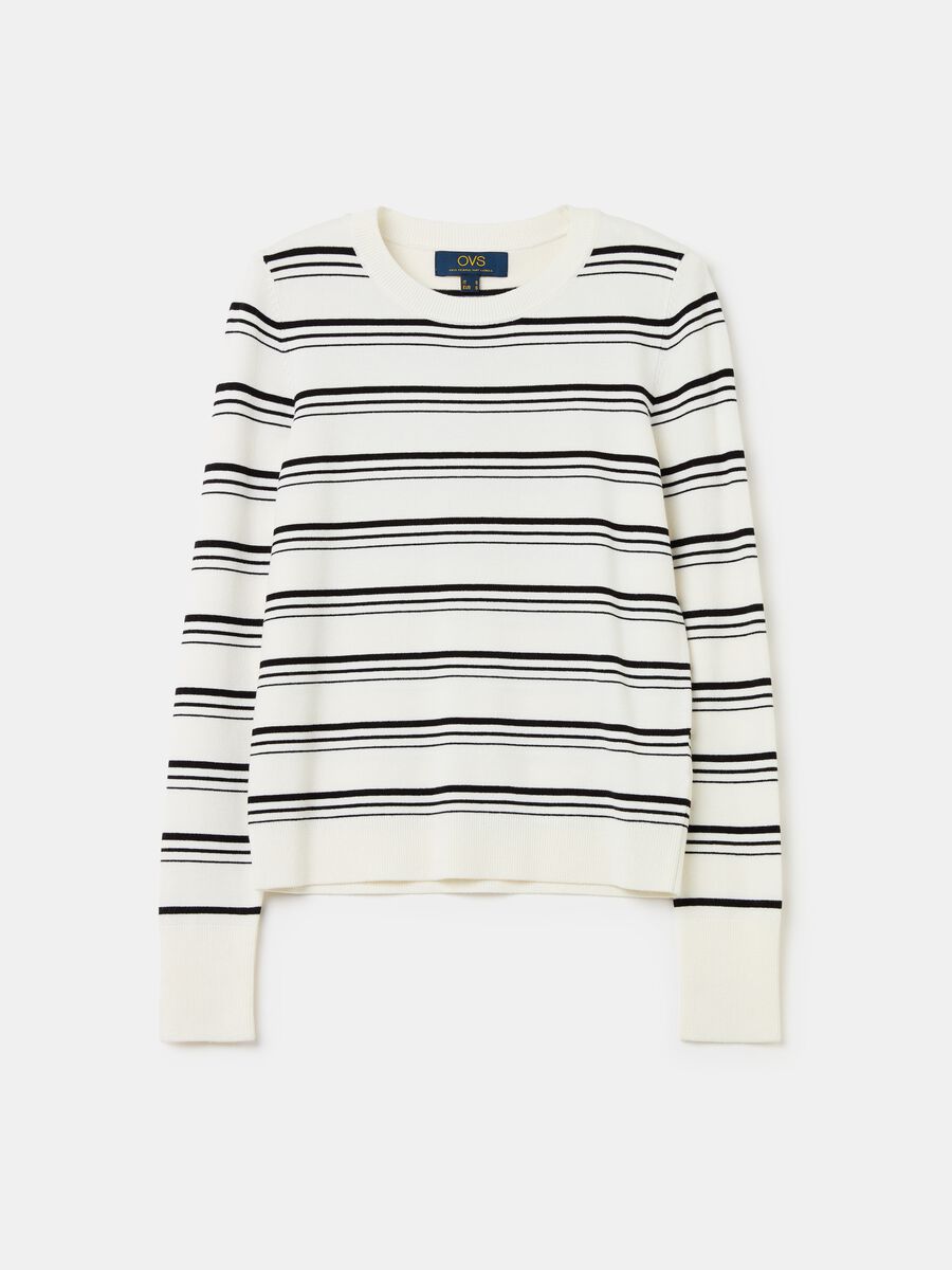 Long-sleeved striped knit shirt_4