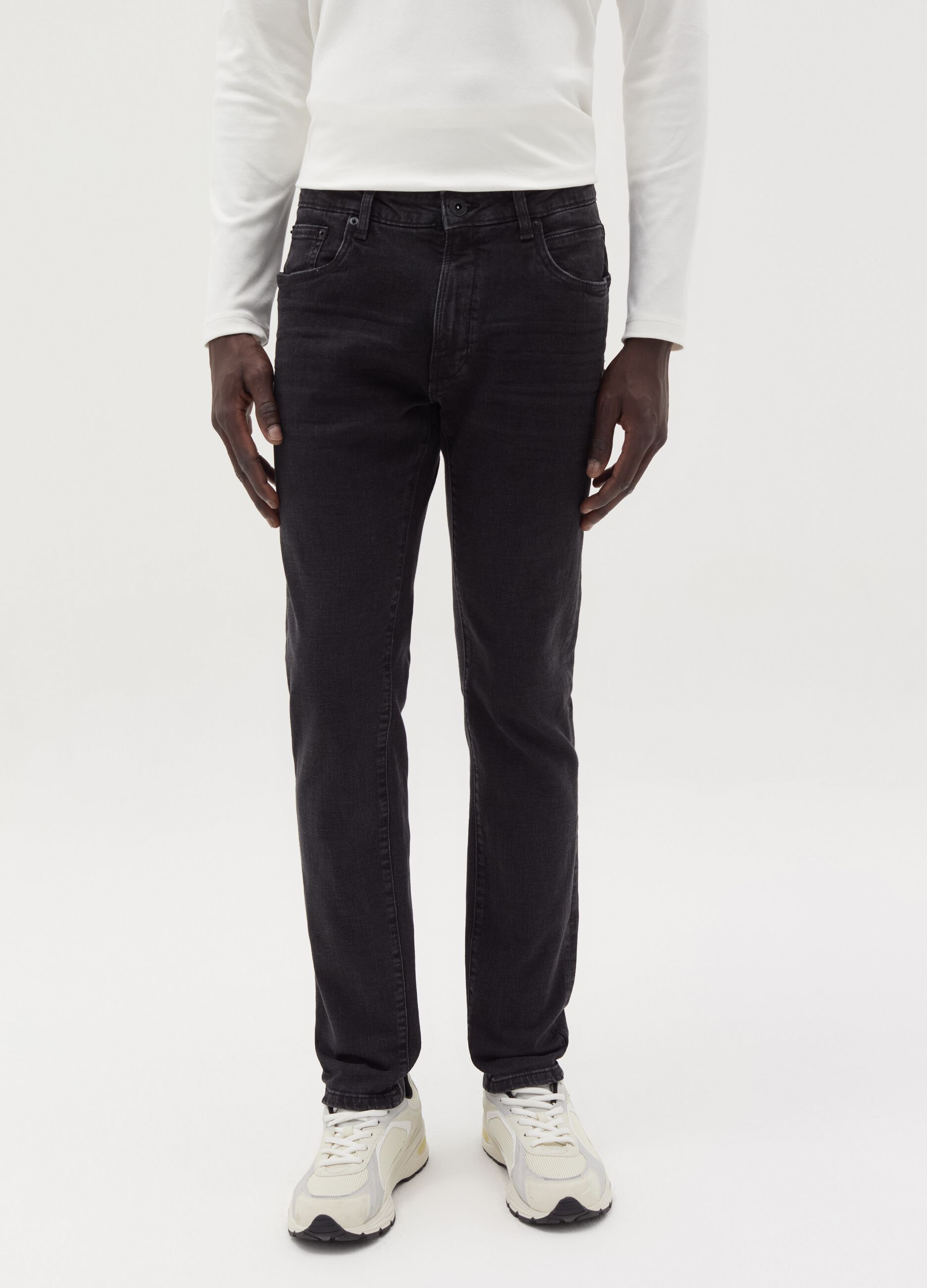 Slim-fit cross-hatch cotton jeans