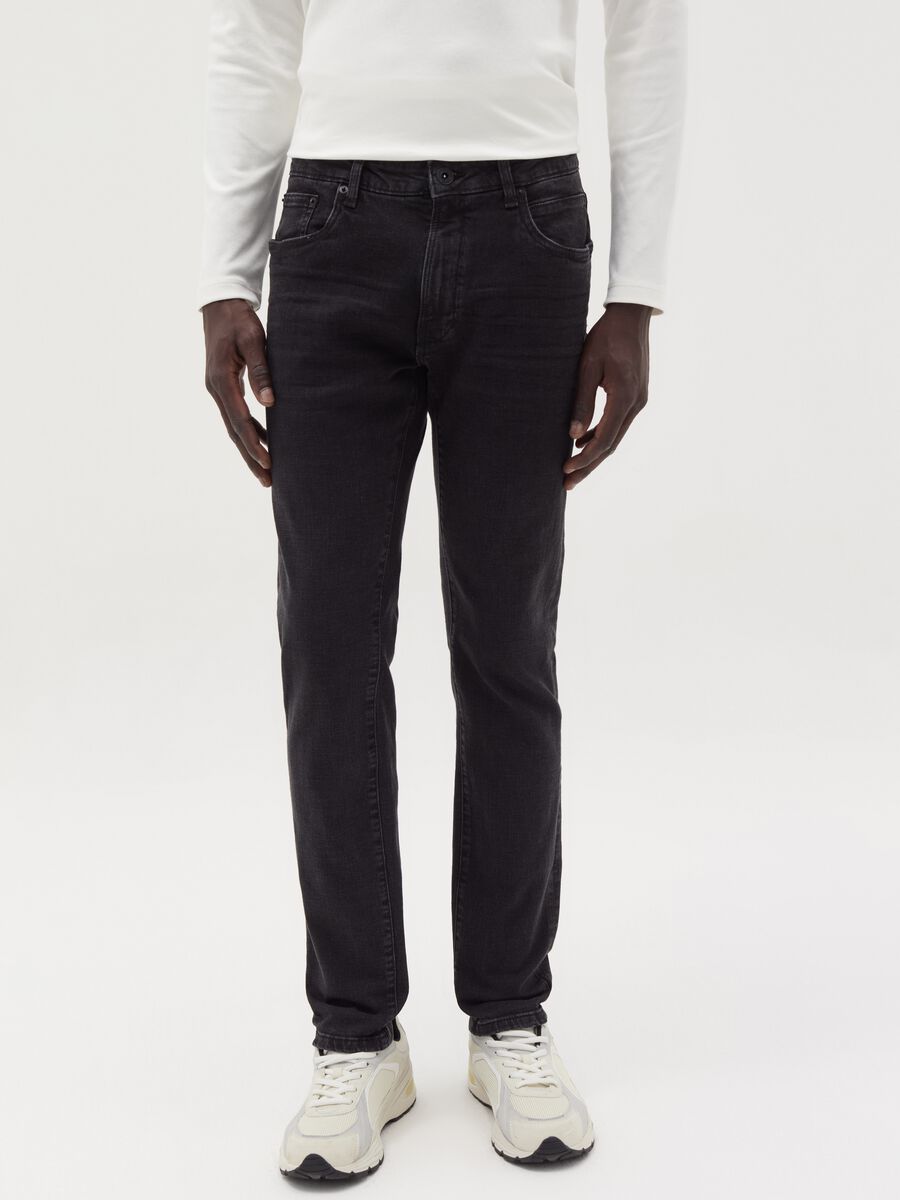 Slim-fit cross-hatch cotton jeans_1