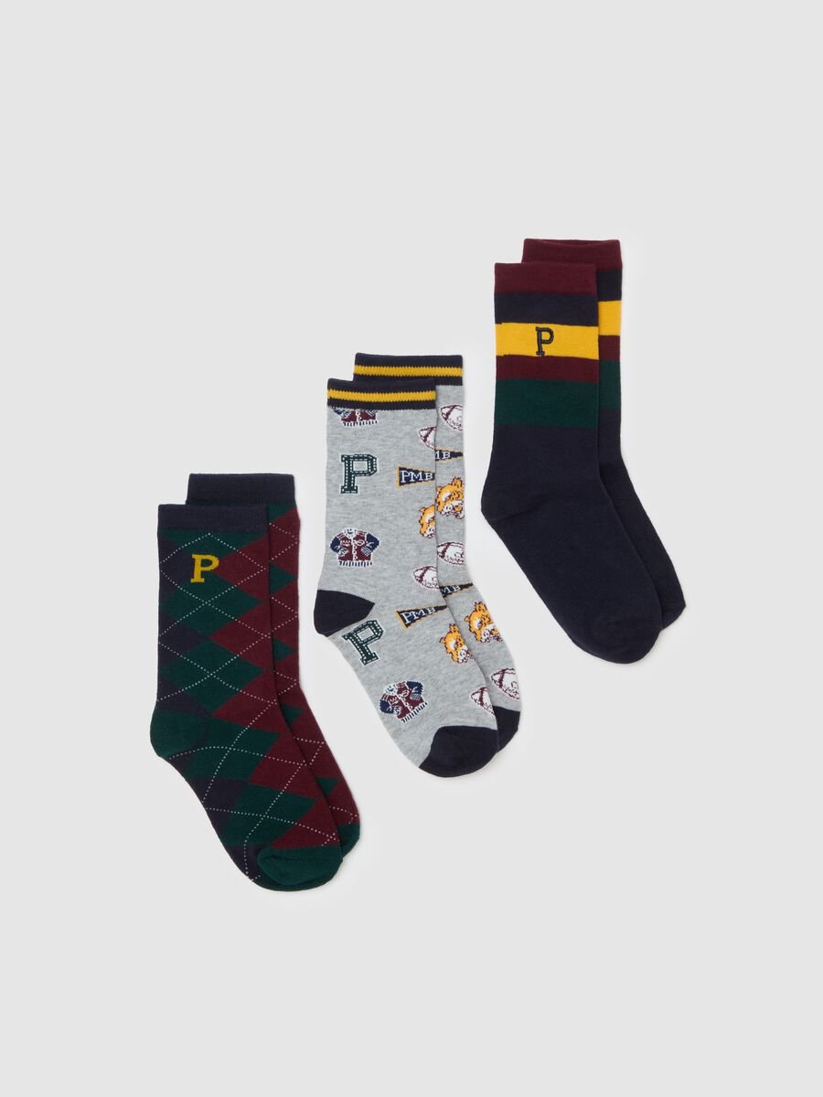 Three-pair pack socks in organic cotton with logo design_0