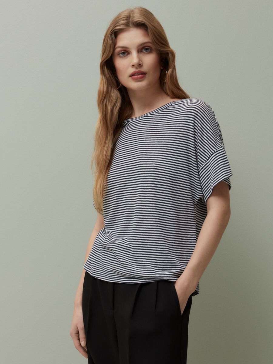 Linen and viscose T-shirt with stripes_1