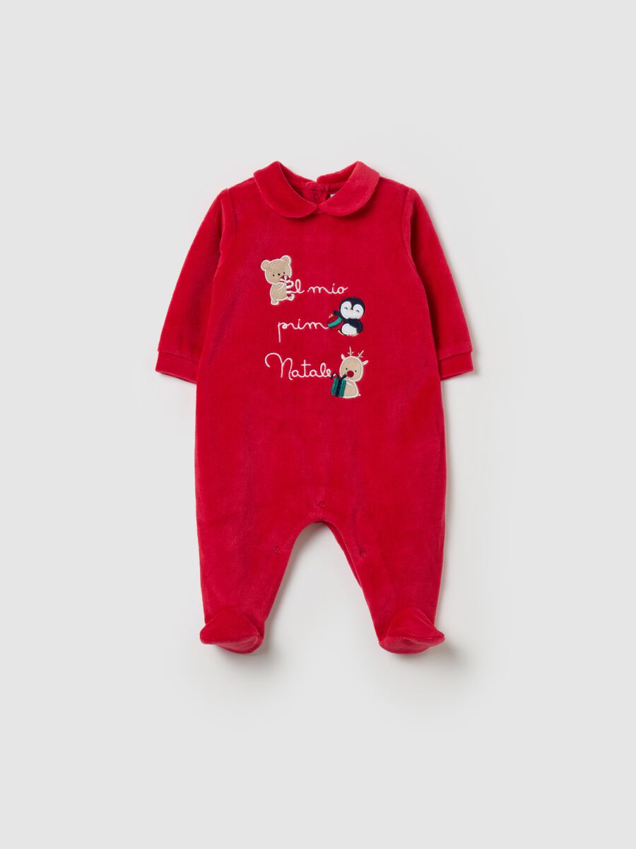 "Il mio primo Natale" velour onesie with feet_0