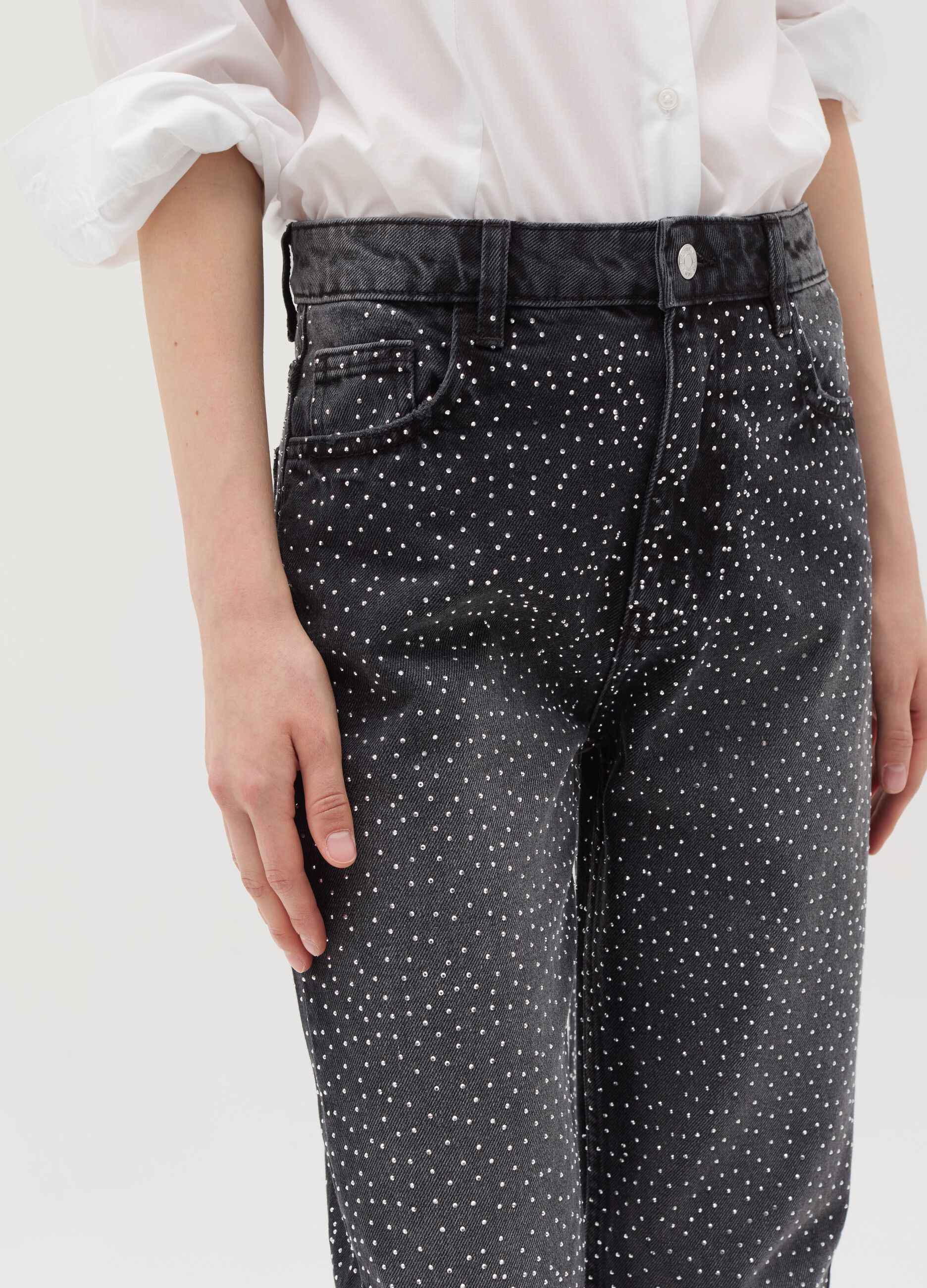 Straight-fit jeans with all-over diamantés