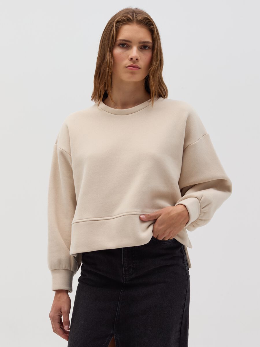 Solid colour sweatshirt with round neck_1