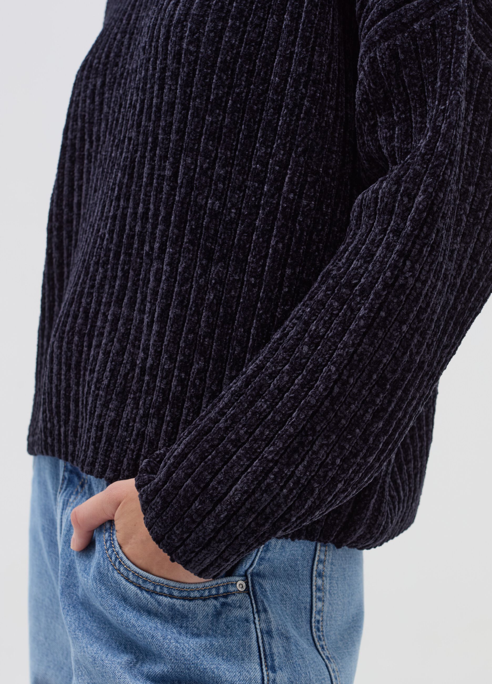 Chenille pullover with mock neck