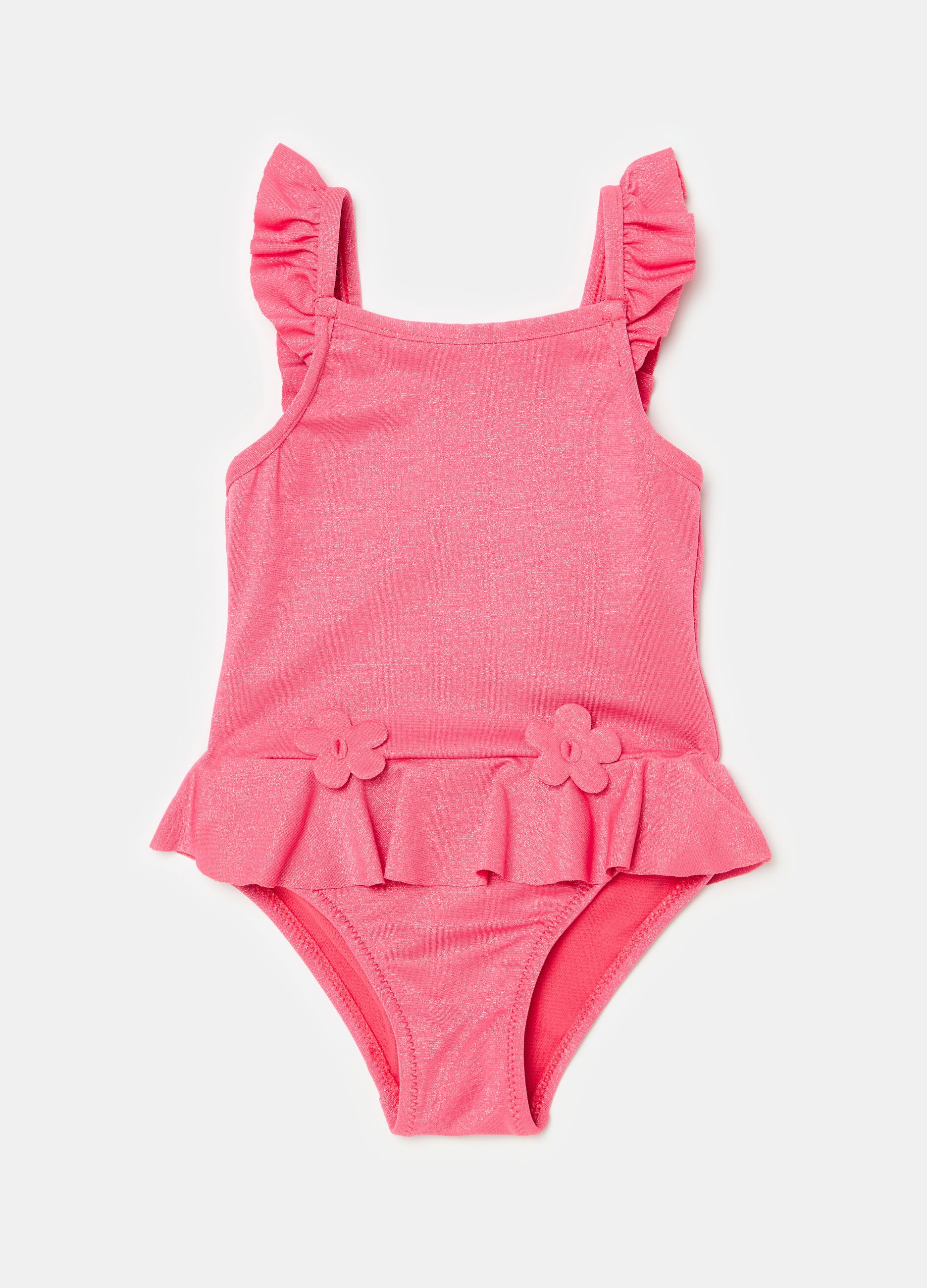 One-piece swimsuit in lurex with flounce