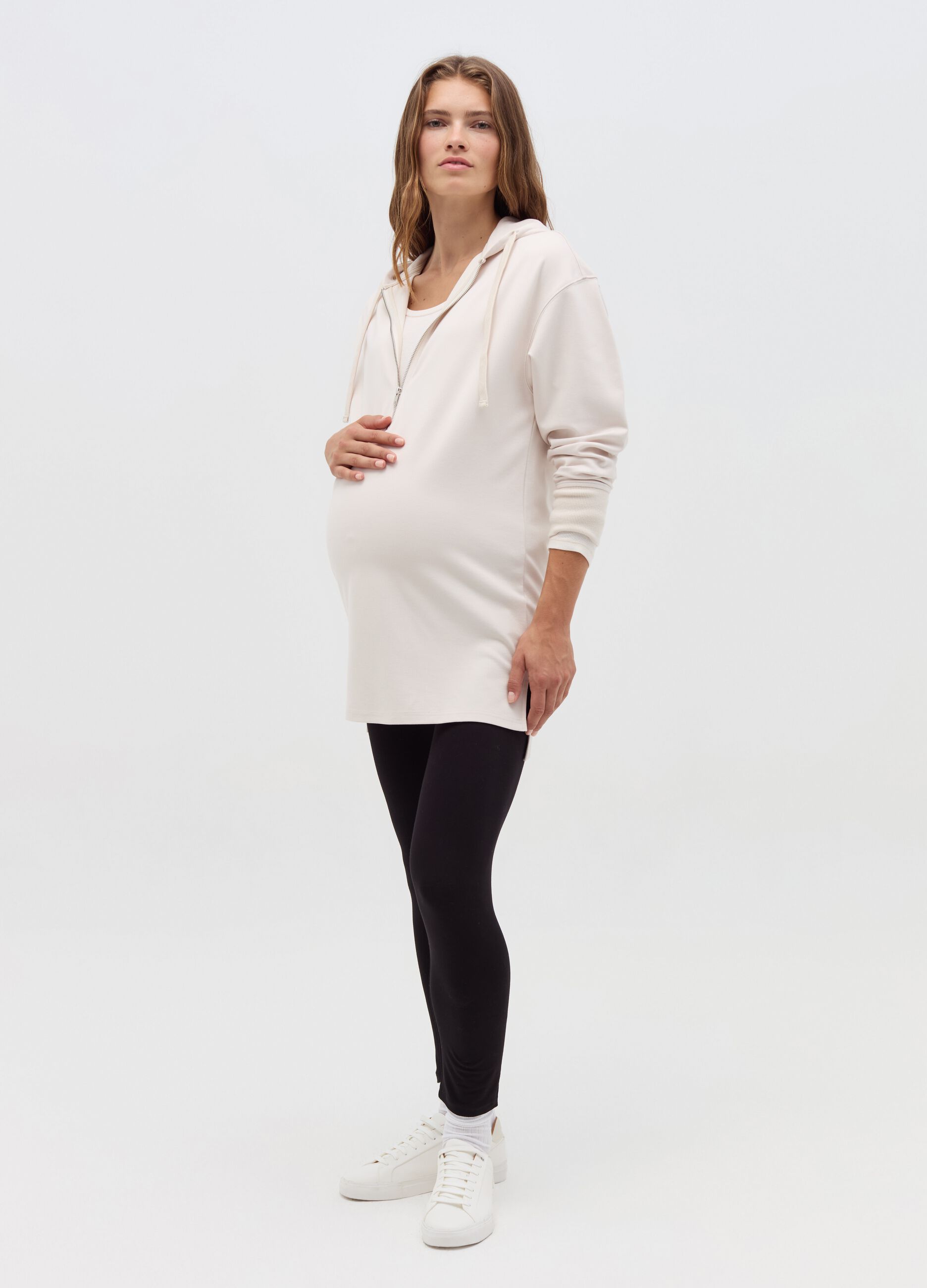 Half-zip mini maternity sweatshirt dress