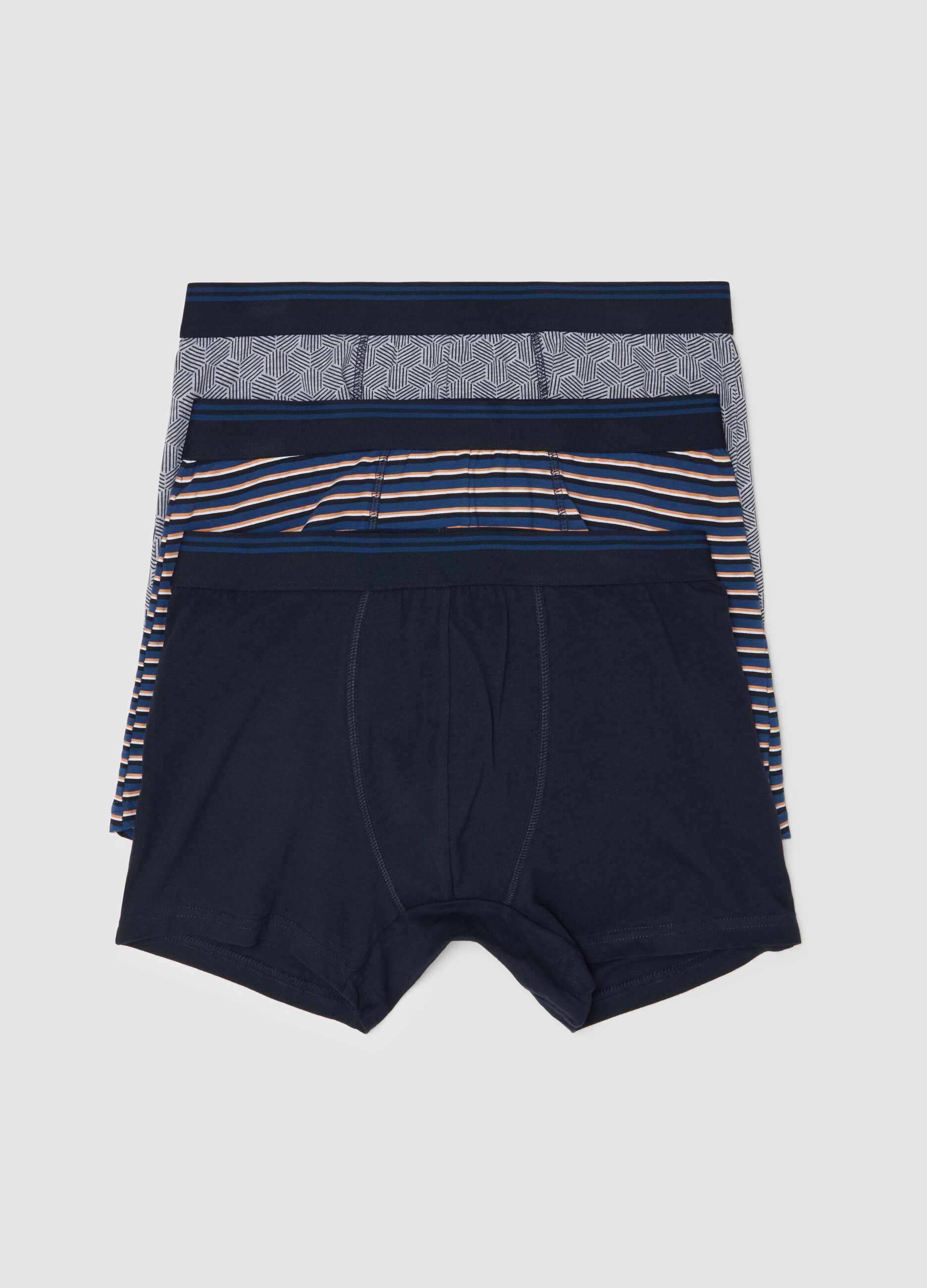 Three-pair pack midi boxer shorts with striped edging