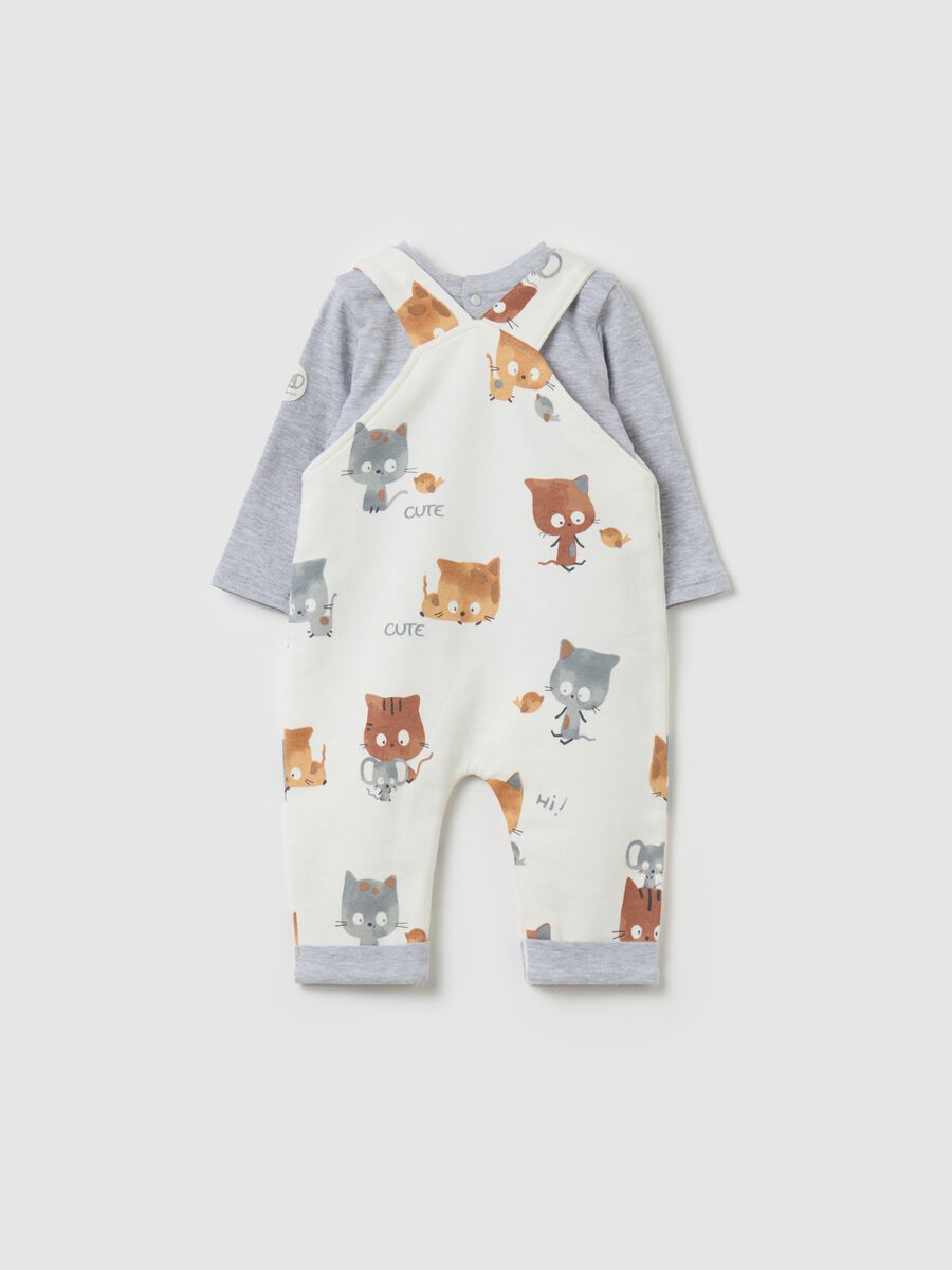 T-shirt and dungarees set in organic cotton with print_1