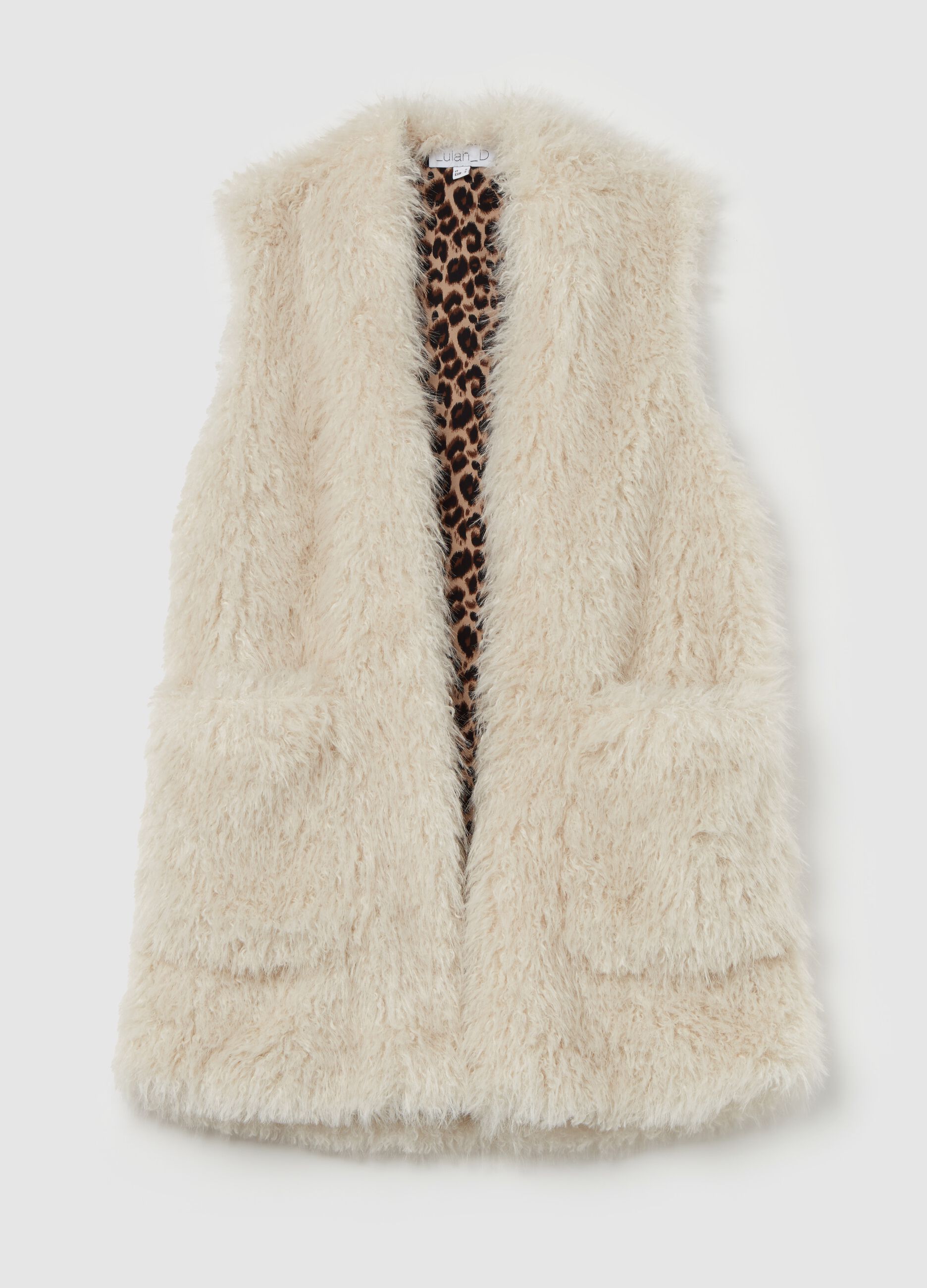 Open gilet in furry yarn