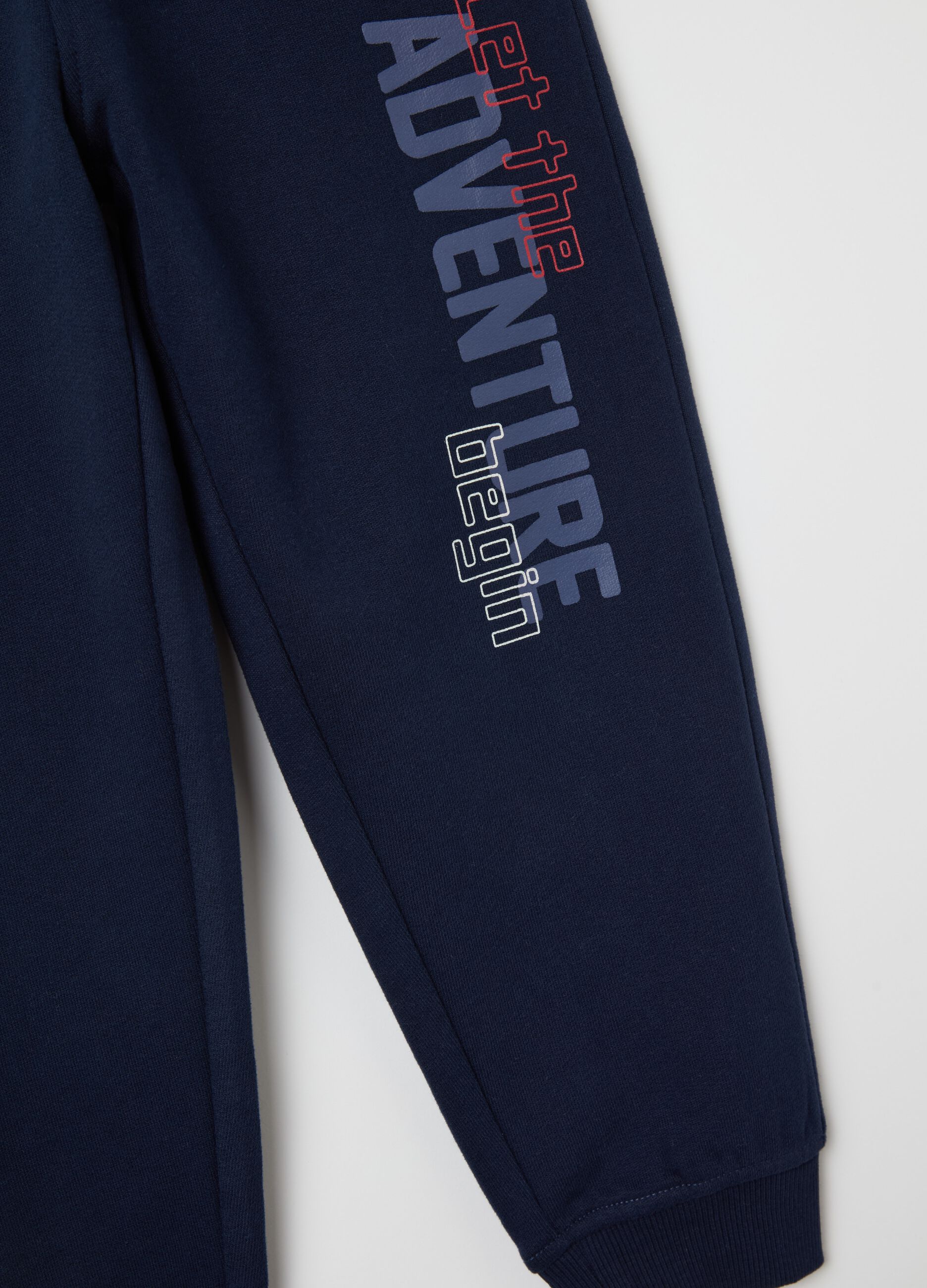 Fleece joggers with drawstring and lettering print