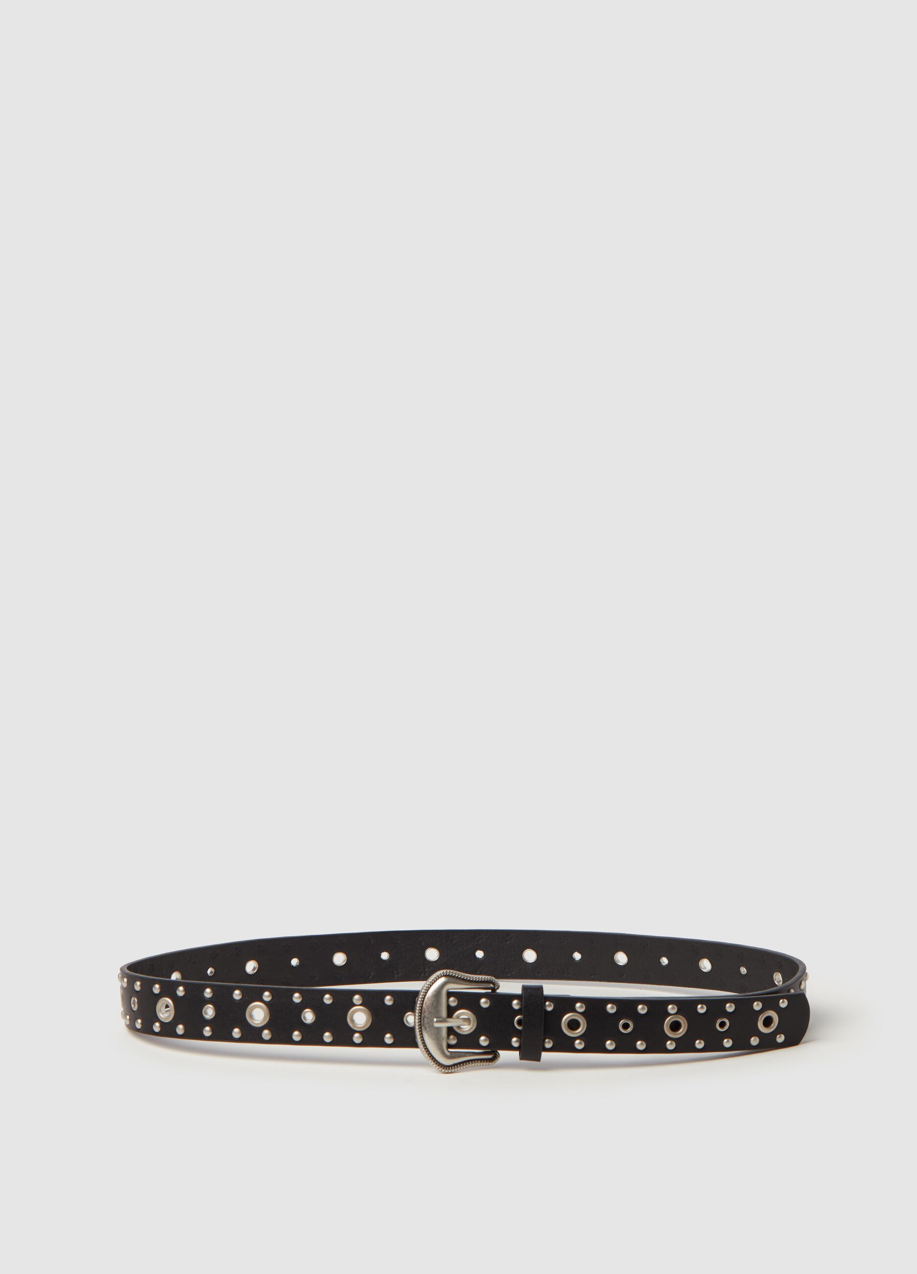 Belt with studs and metal eyelets