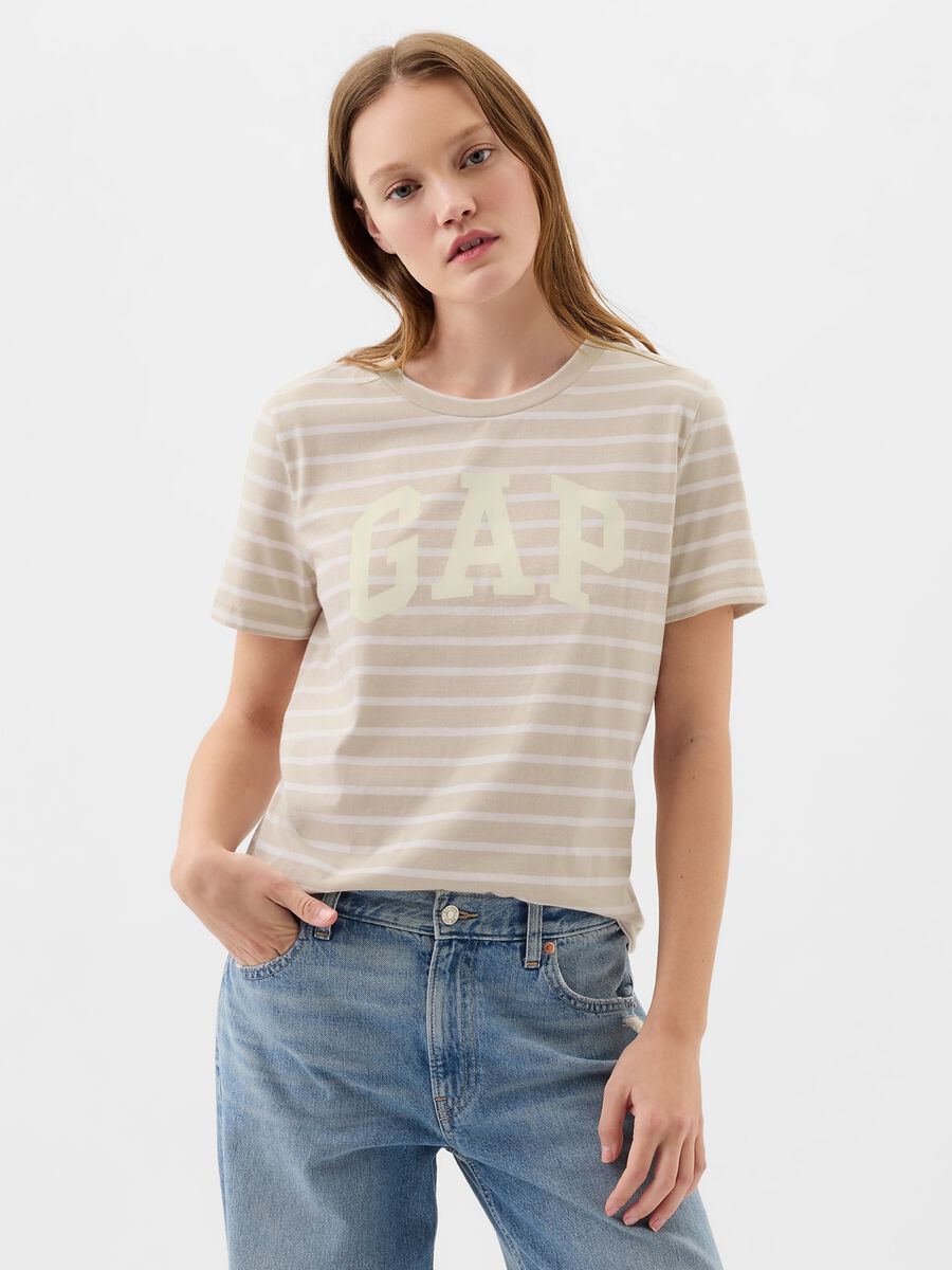 T-shirt a righe con stampa logo_1