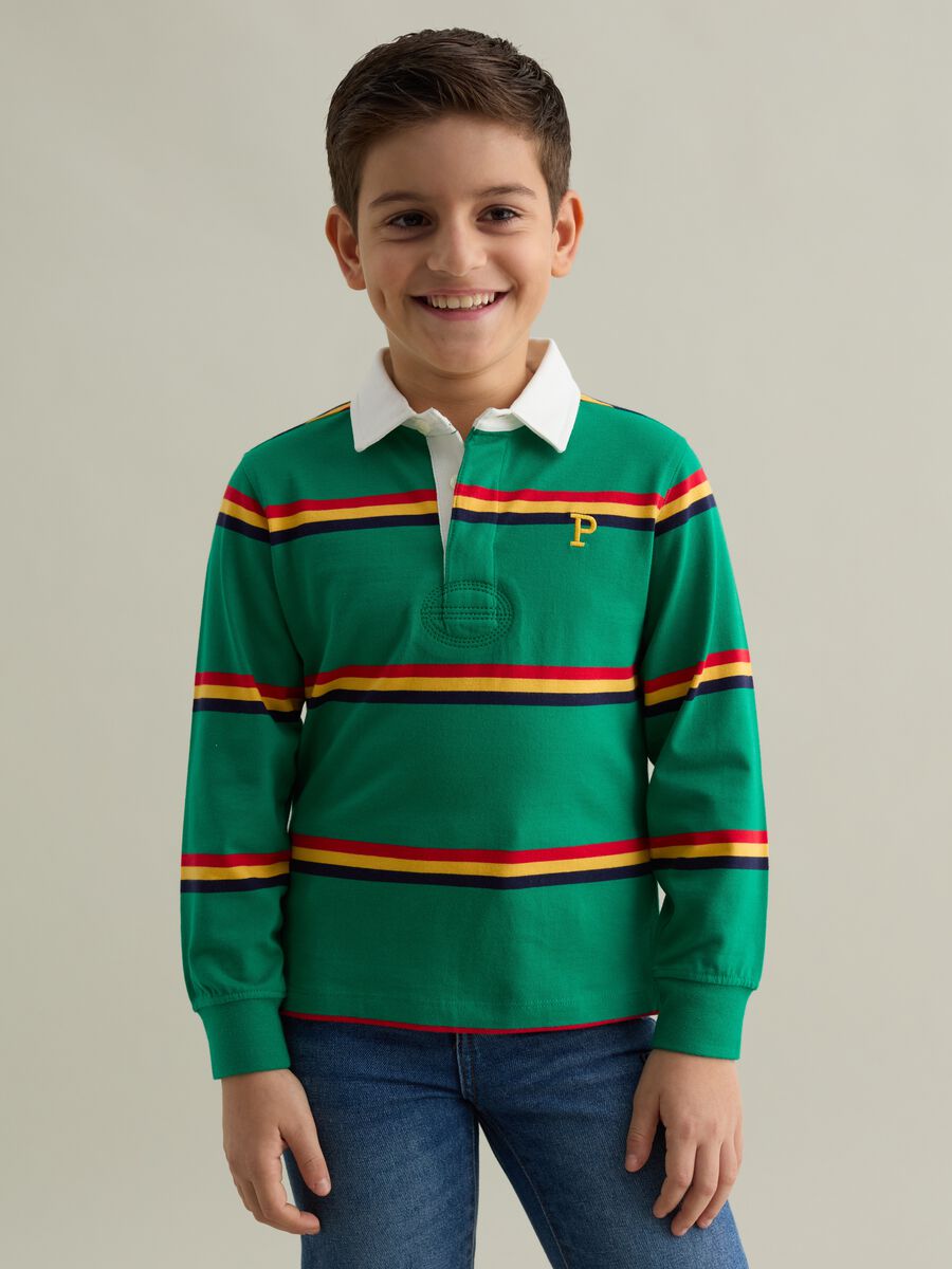 Long-sleeved polo shirt with striped and logo_0