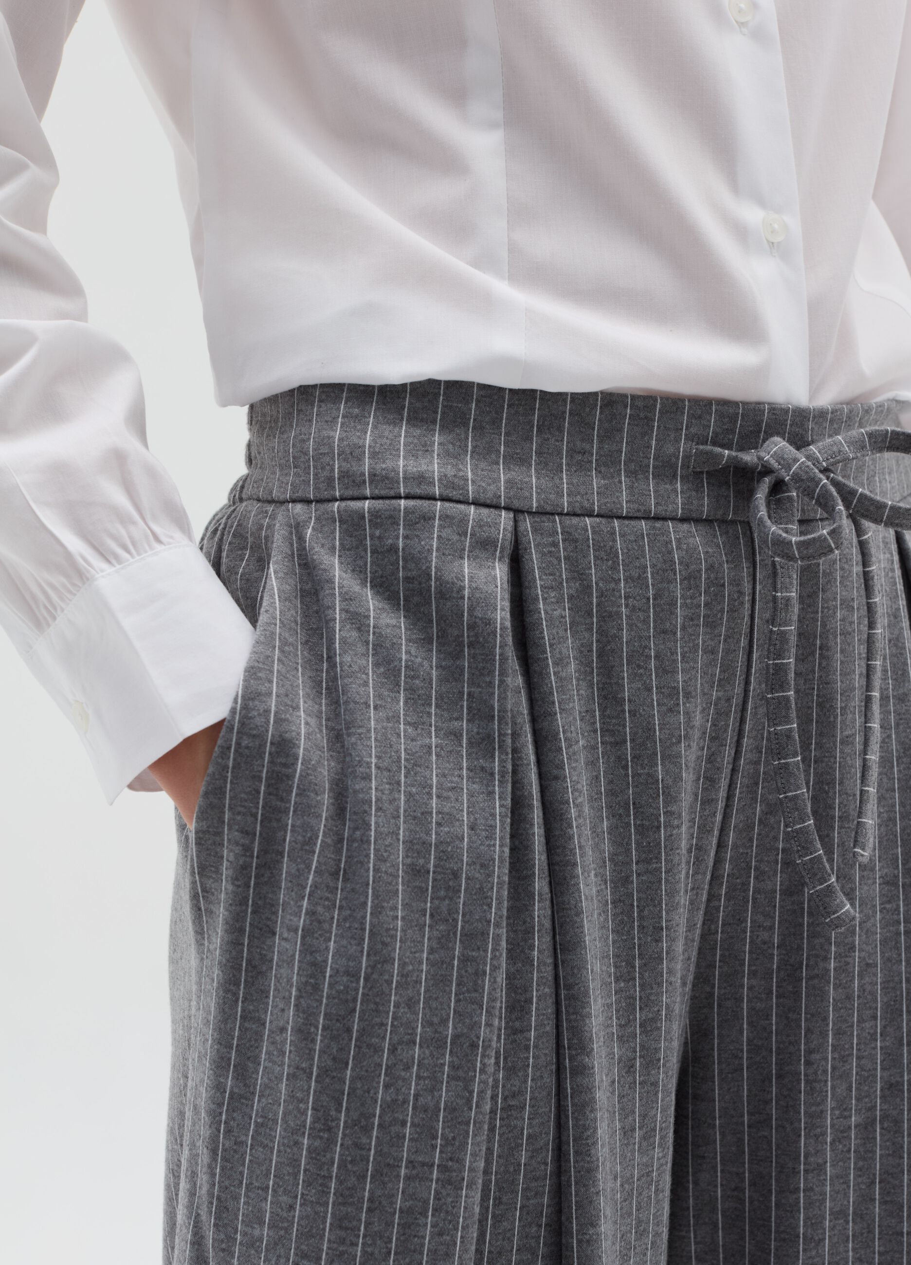 Wide-leg pinstriped trousers with darts