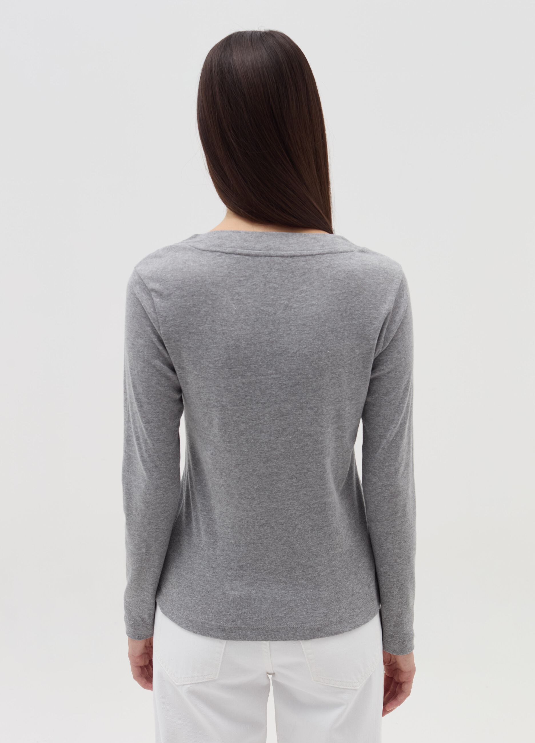 Long-sleeved T-shirt with granddad neckline