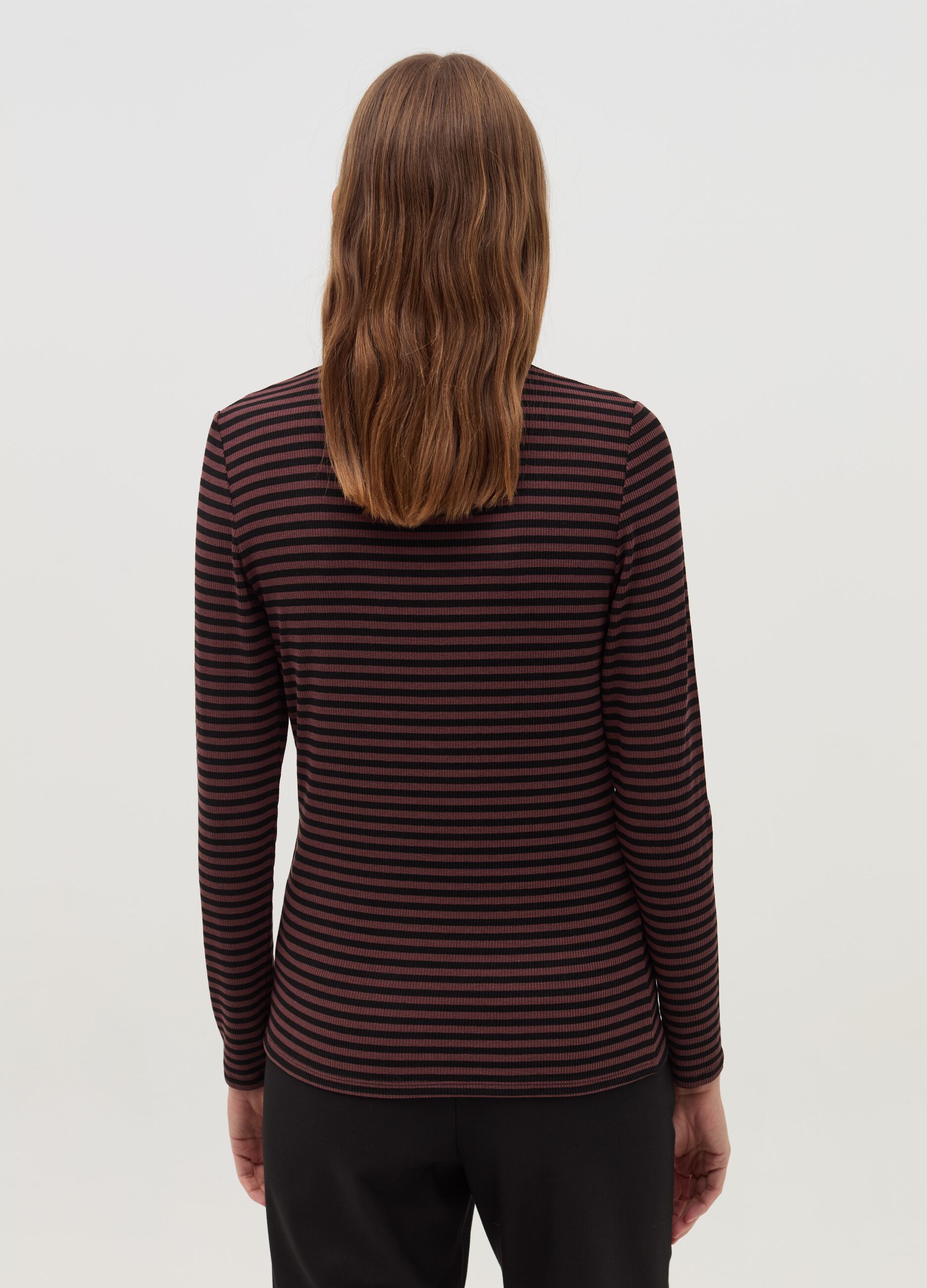 Striped T-shirt with mock neck