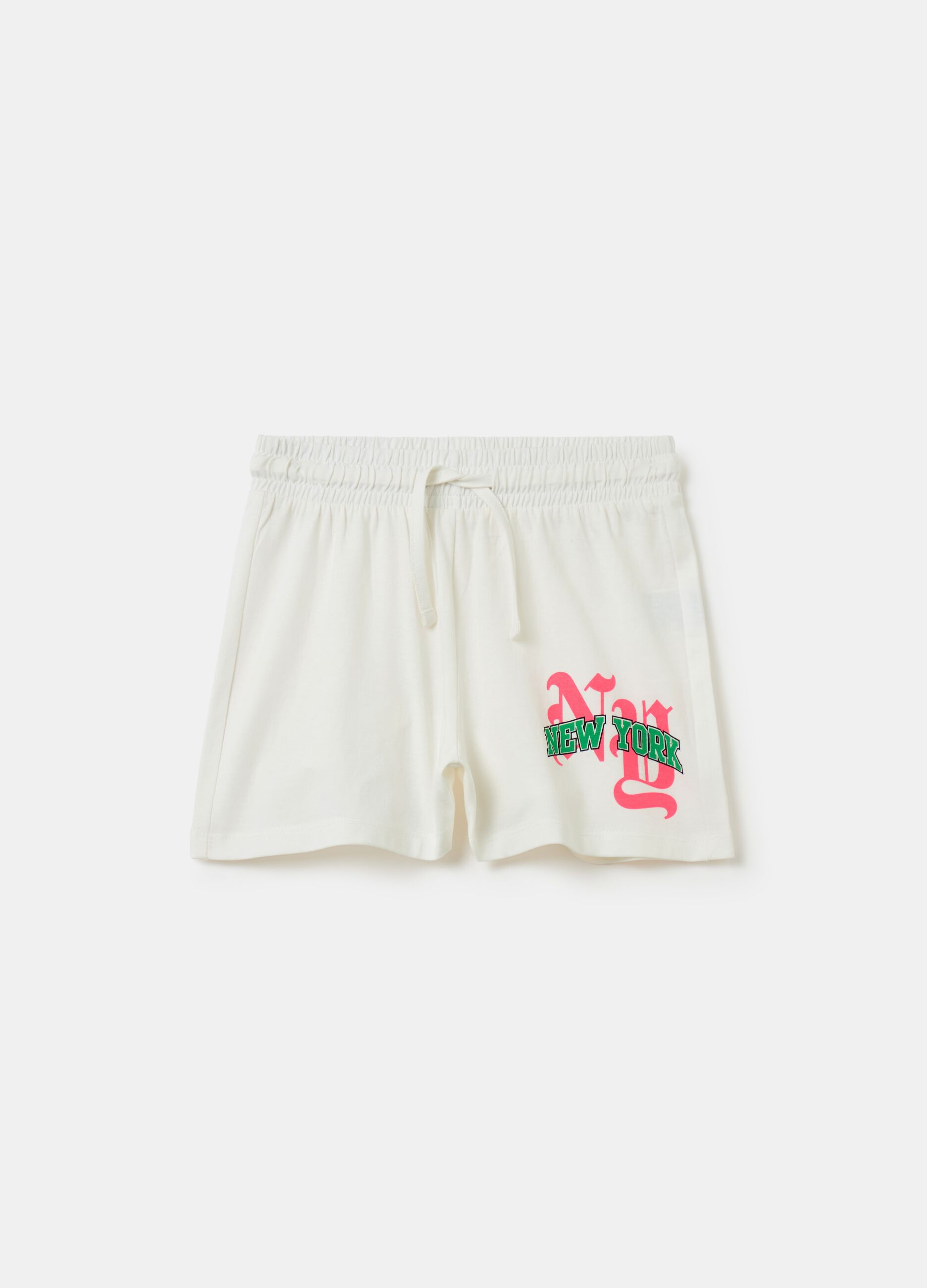 Jersey shorts with print and drawstring