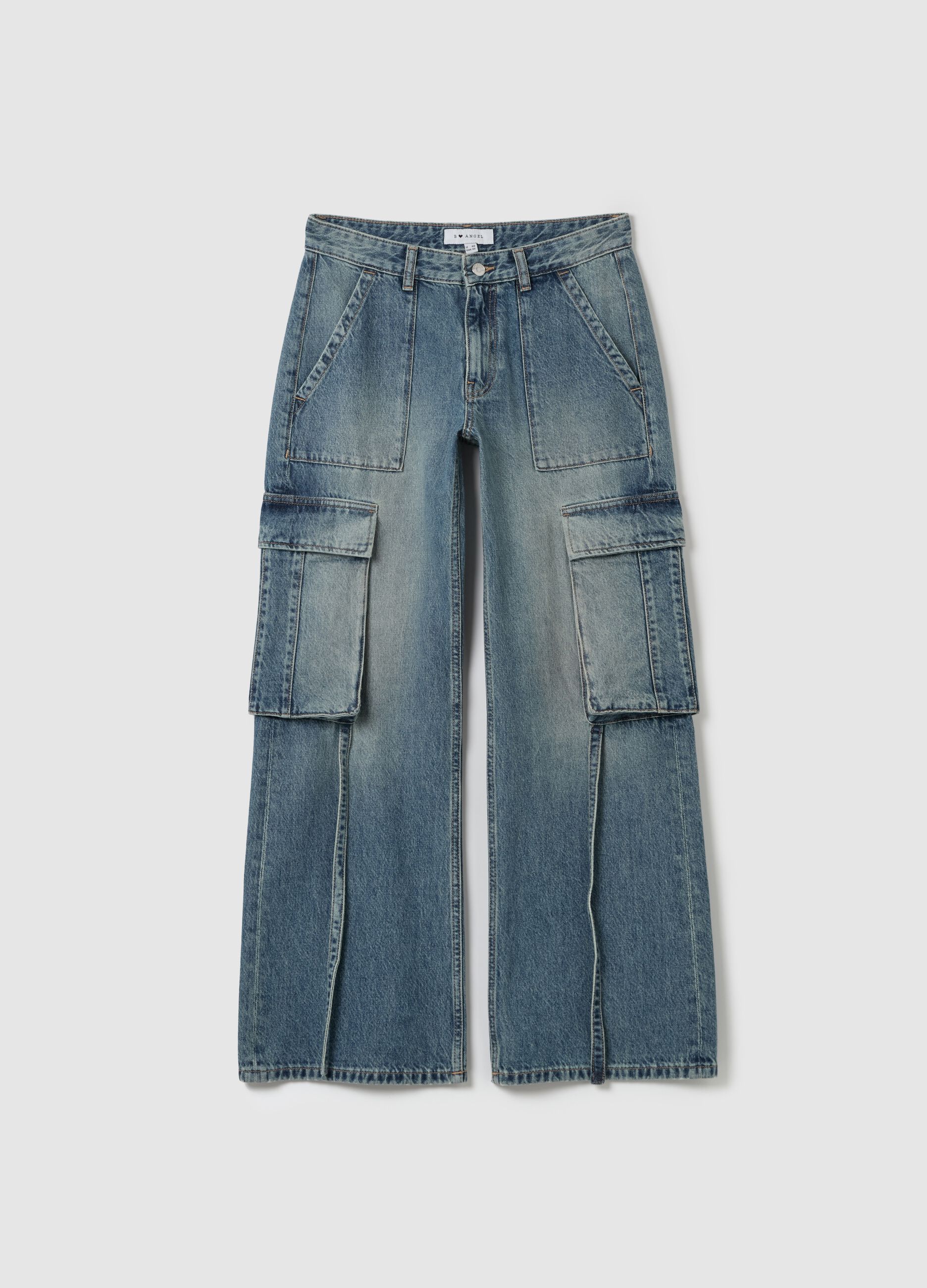 Acid wash cargo jeans