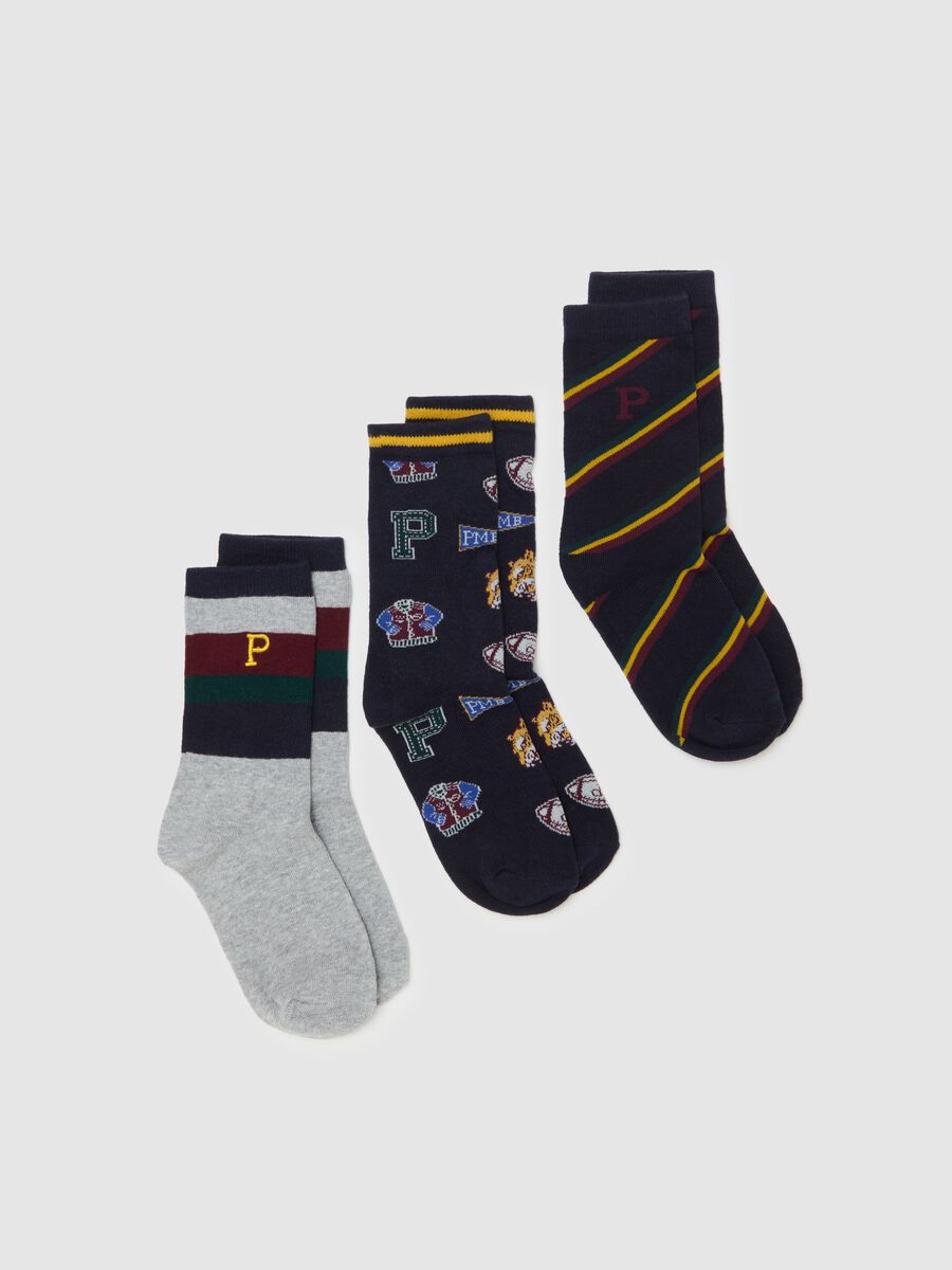 Three-pair pack socks in organic cotton with logo design_0