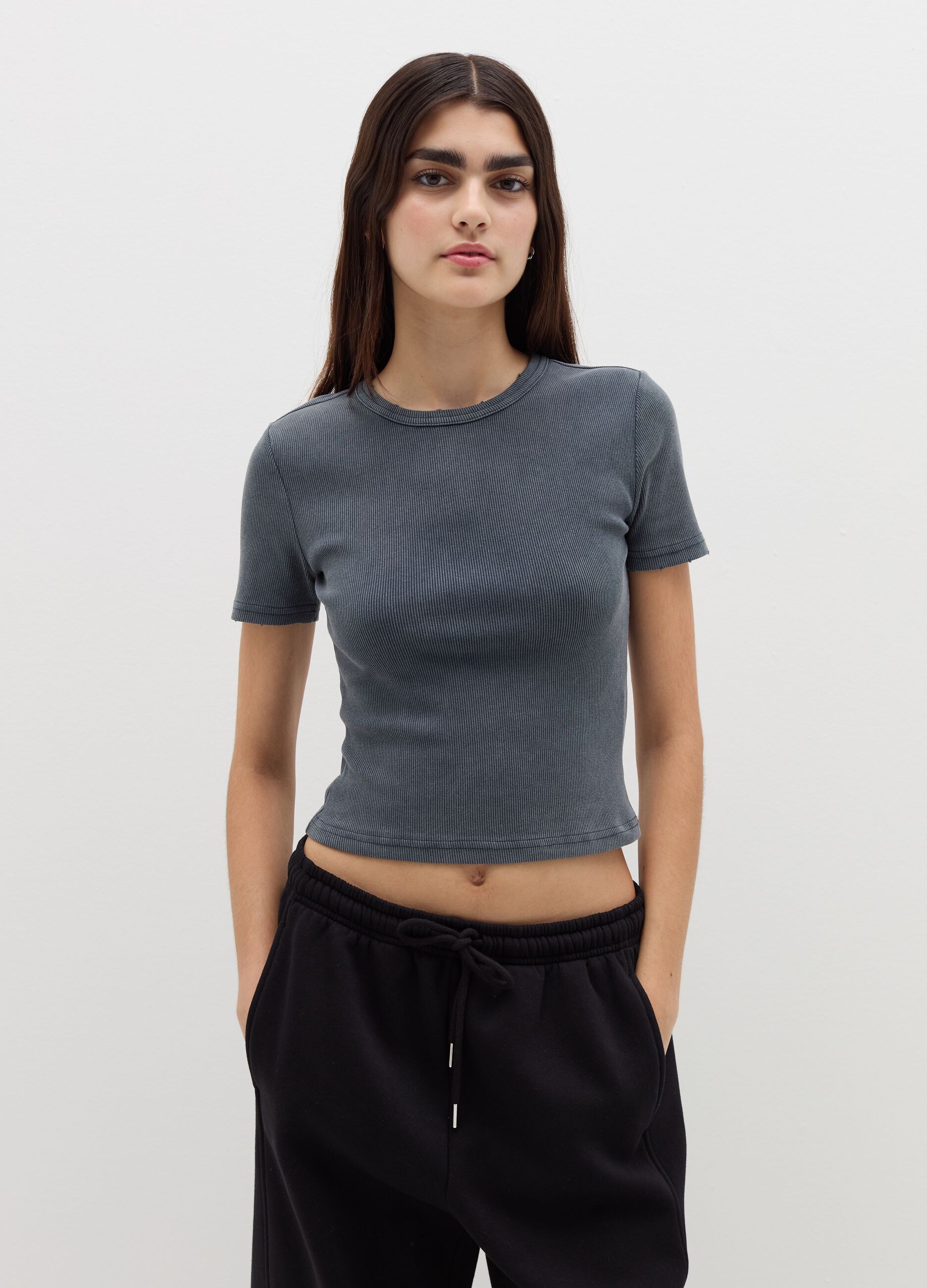 T-shirt in cotone stretch a costine