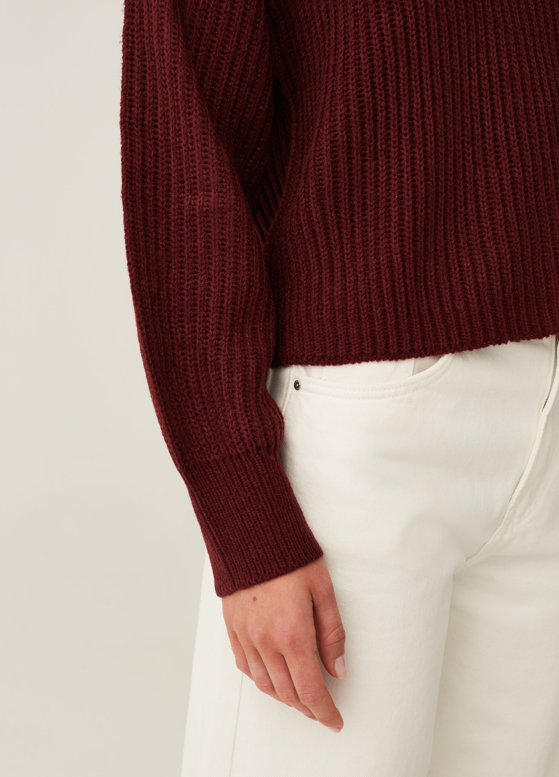 Ribbed pullover with high ring neck