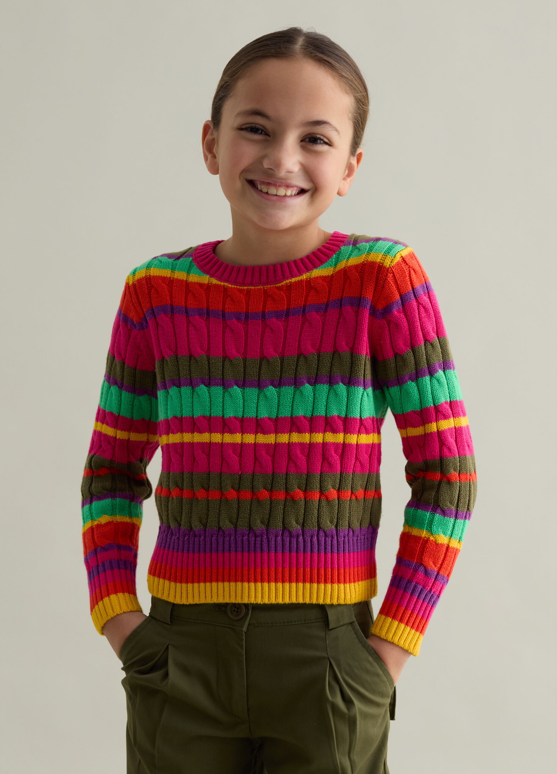 Cotton pullover with striped pattern