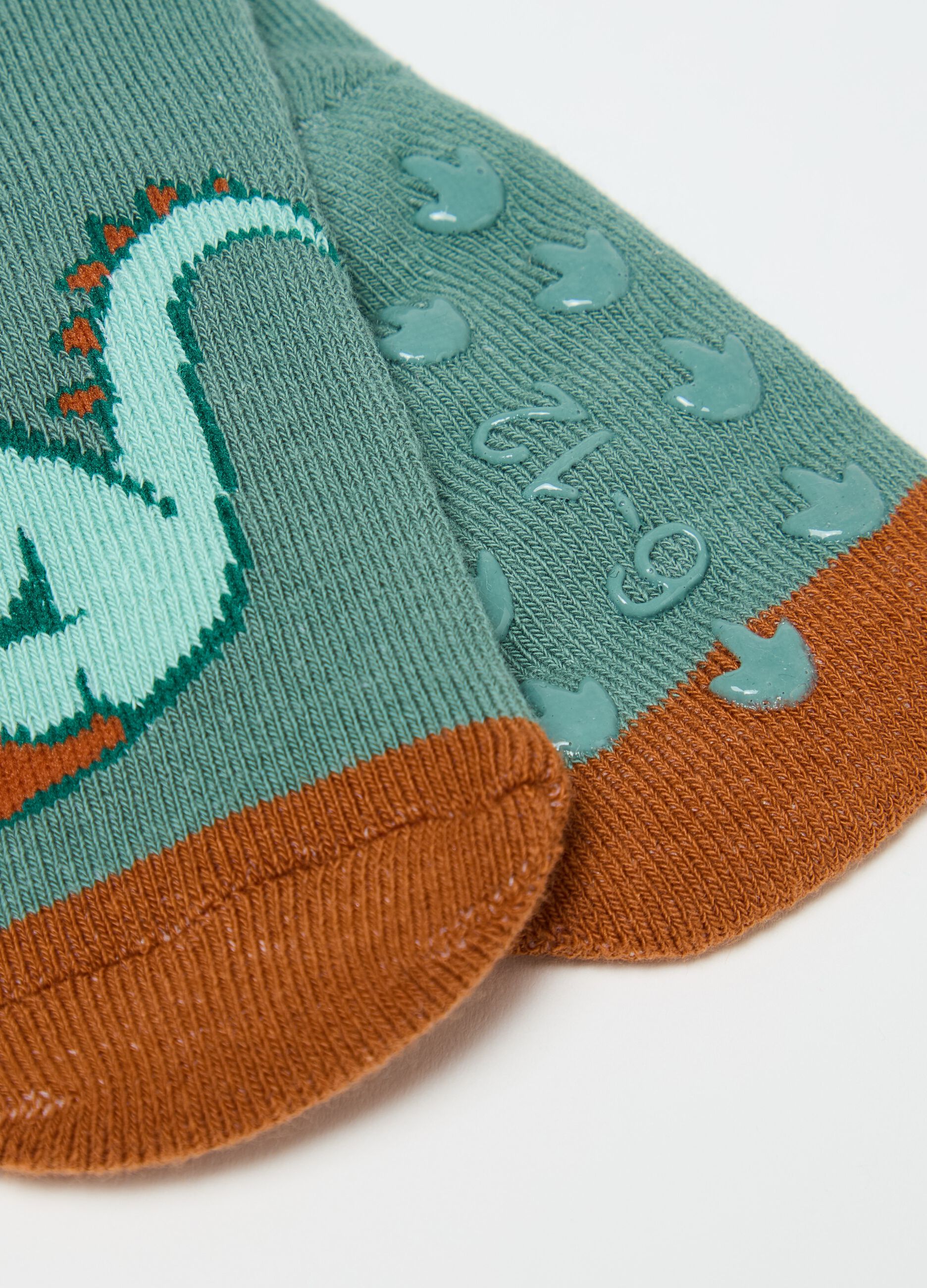 Two-pair pack slipper socks with dinosaurs design