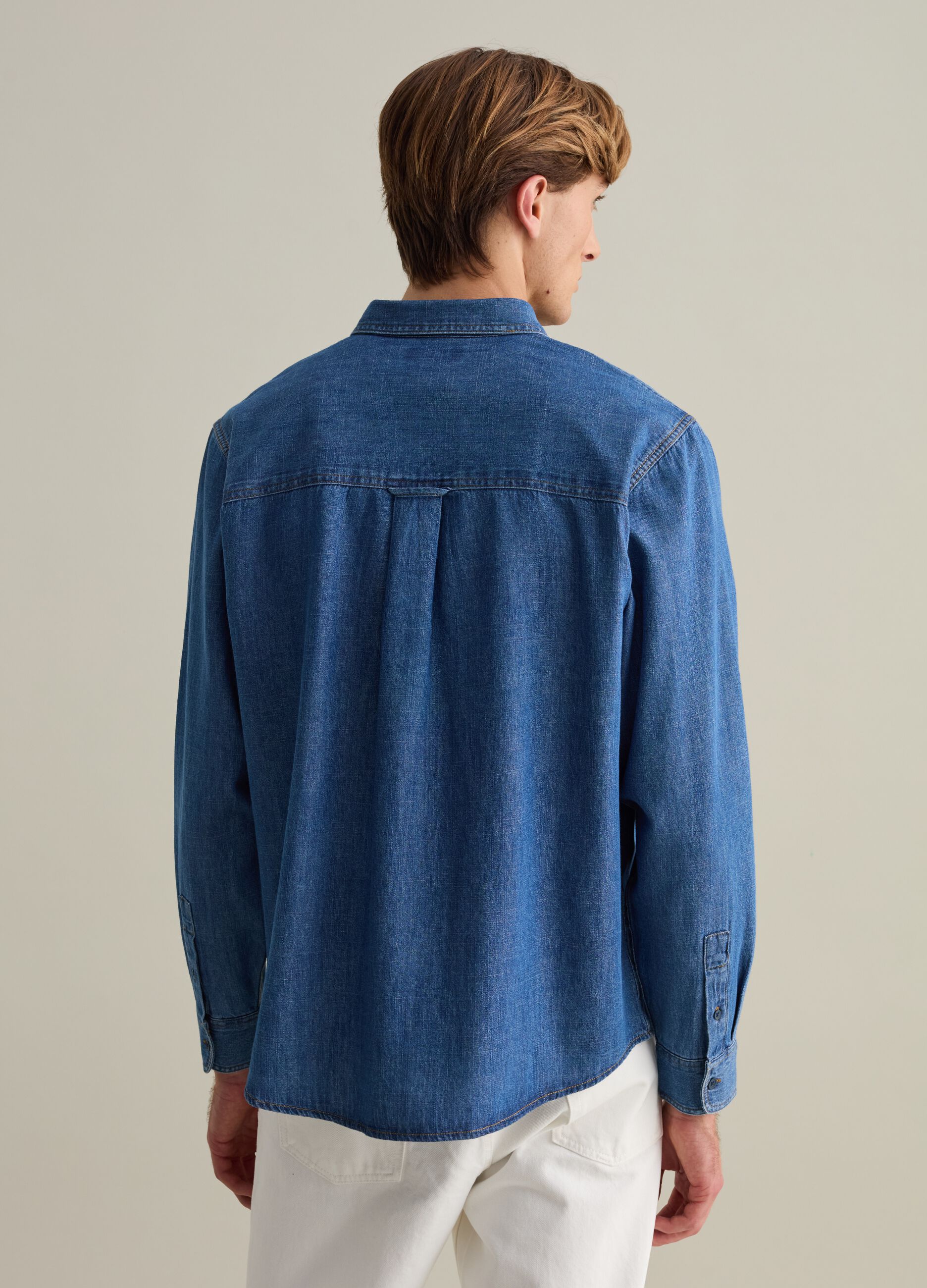 Iridescent-effect denim shirt