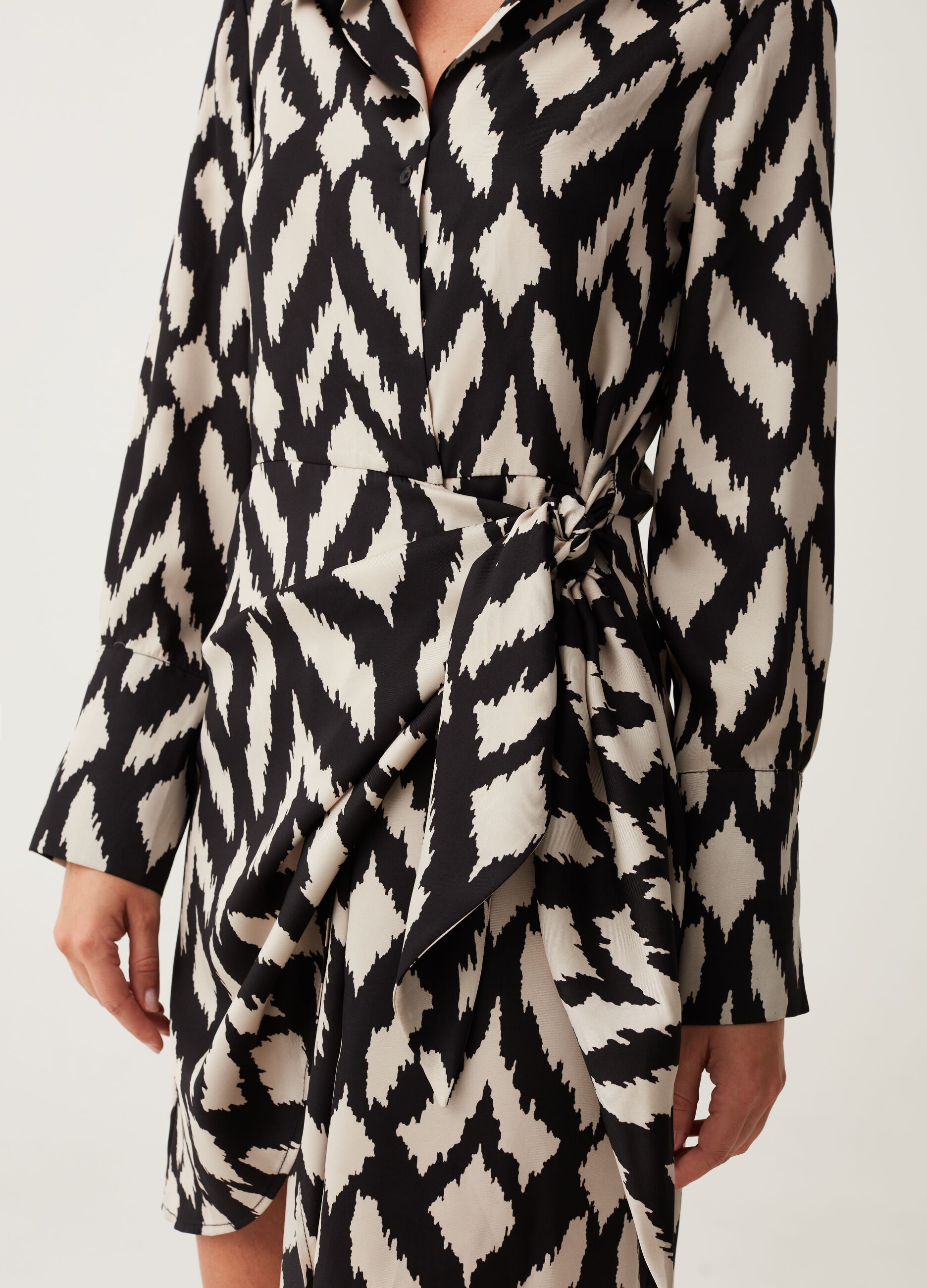 Wraparound shirt dress with ikat print